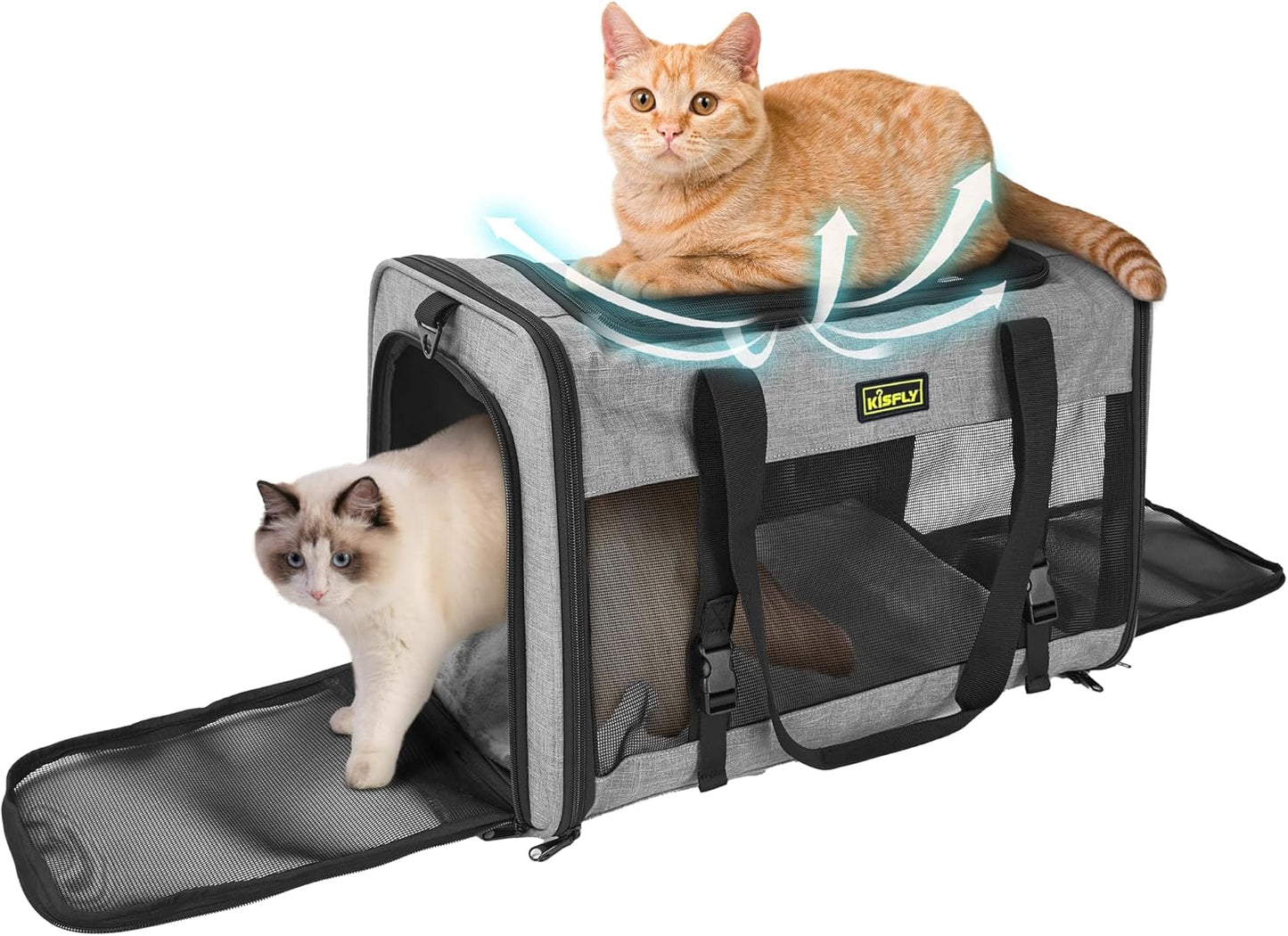 Cat Carrier for 2 Cats, Soft-Sided Travel Pet Bag, Gray
