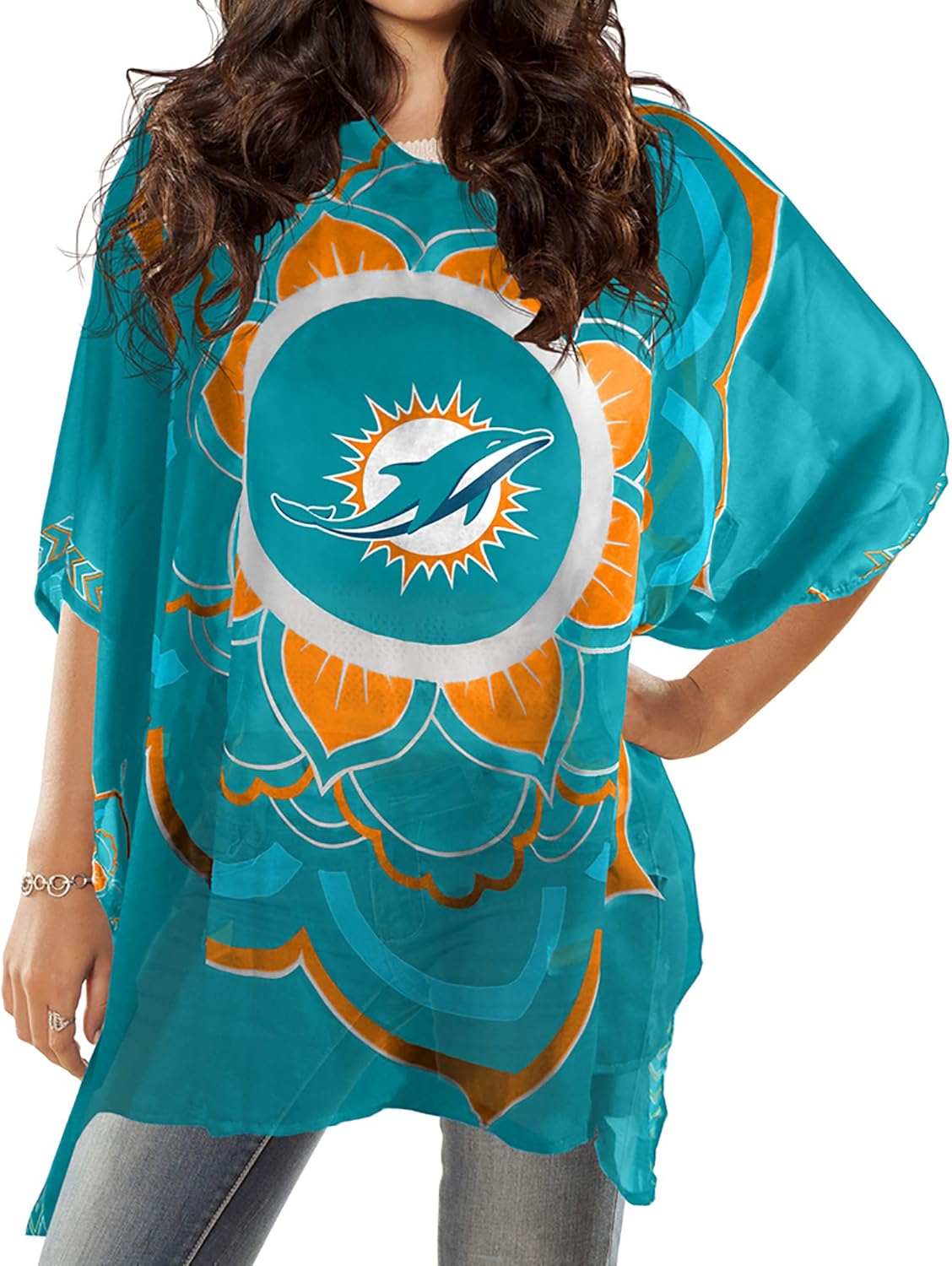 NFL Sheer Caftan with Flower Design - Perfect for Game Day