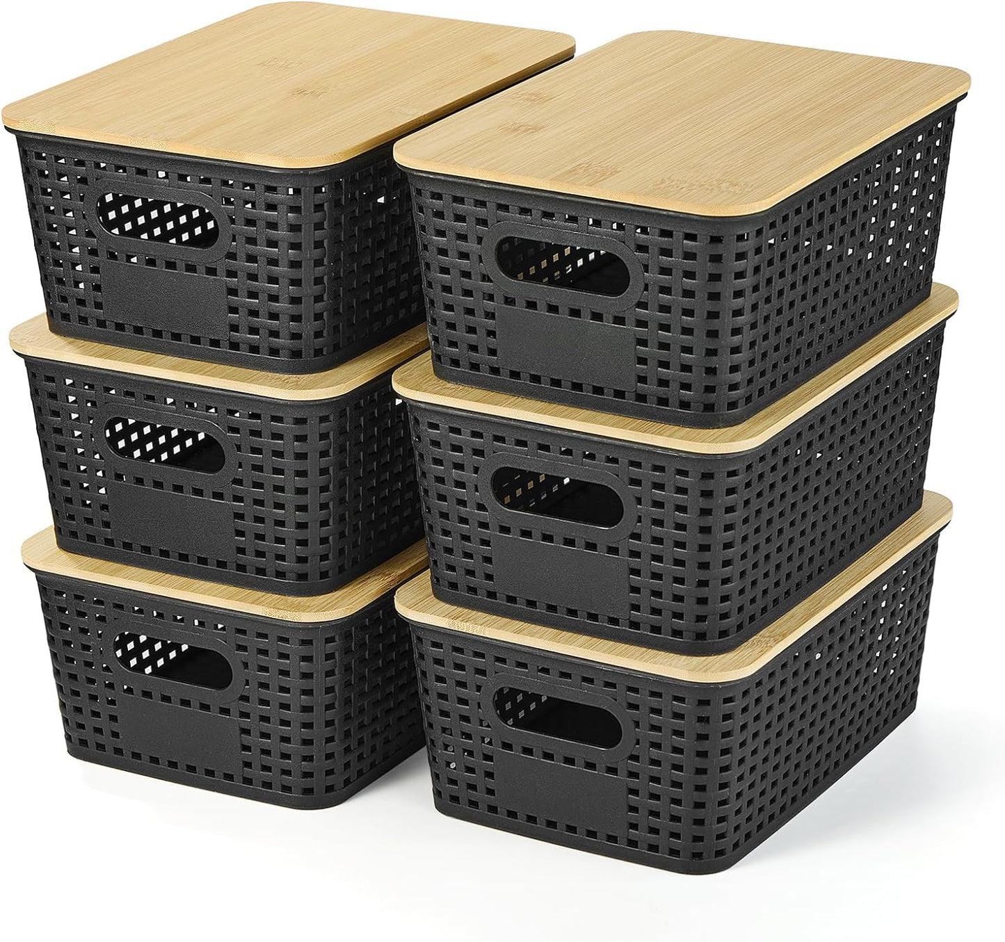 Bamboo Lid Stackable Storage Baskets - Organize with Ease!