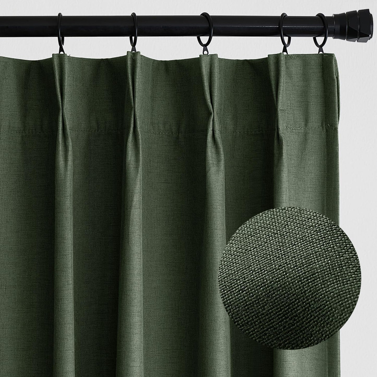 MIULEE 90 Blackout Pinch Pleat Curtains - 2 Panels Olive Green