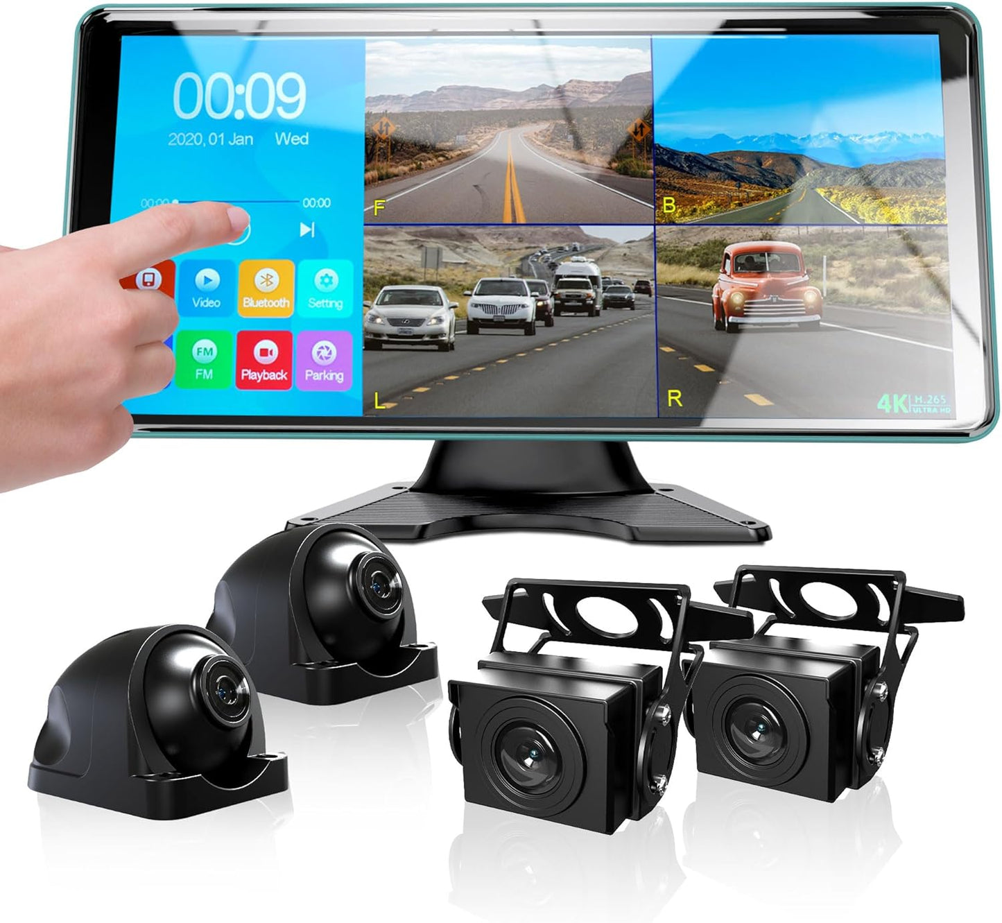 4K Backup Camera System with 10.36in Quad Split Touch Screen