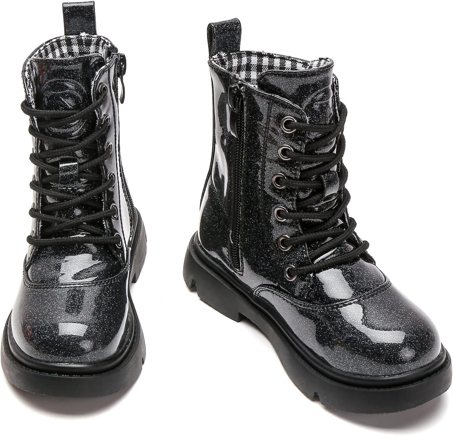 DADAWEN Boys Girls Waterproof Glitter Mid Calf Combat Boots