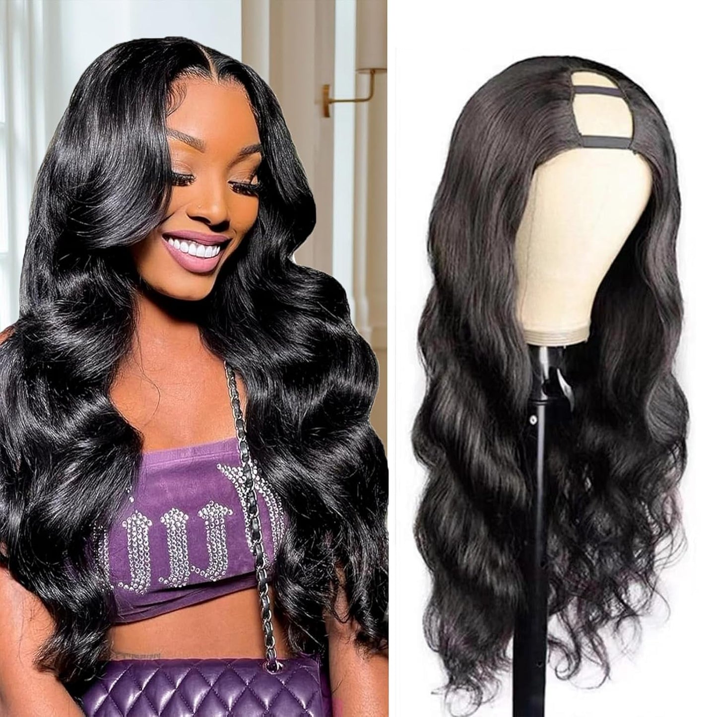 U Part Human Hair Wig Body Wave 18 Inch Brazilian Virgin Hair