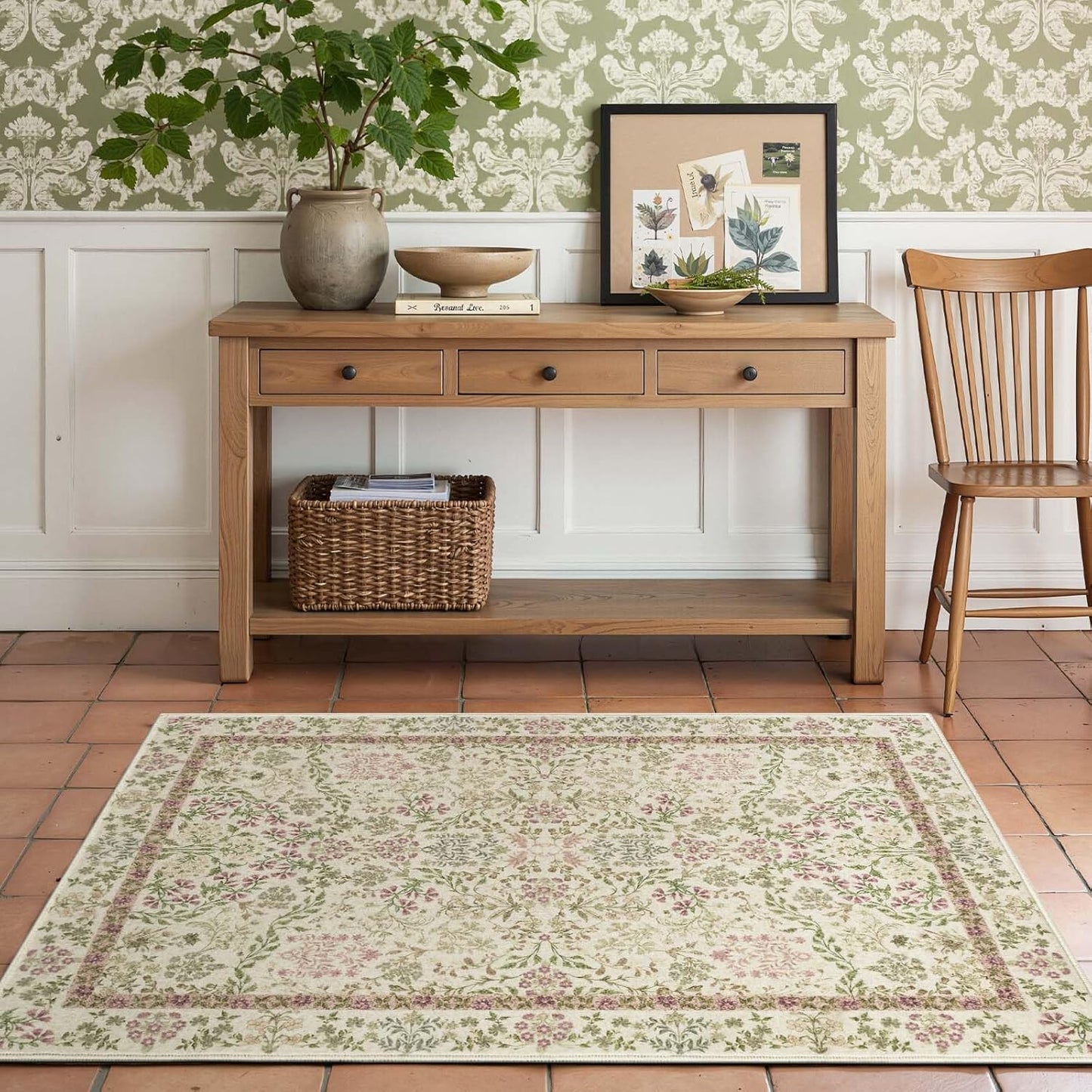 Floral 3x5 Area Rug Machine Washable Soft Low-Pile Vintage