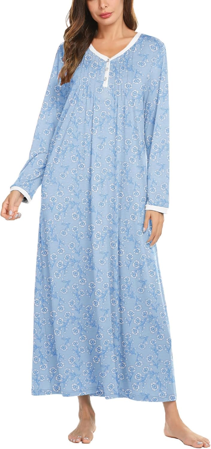 Ekouaer Women's Long Sleeve Nightgown for Comfort and Style