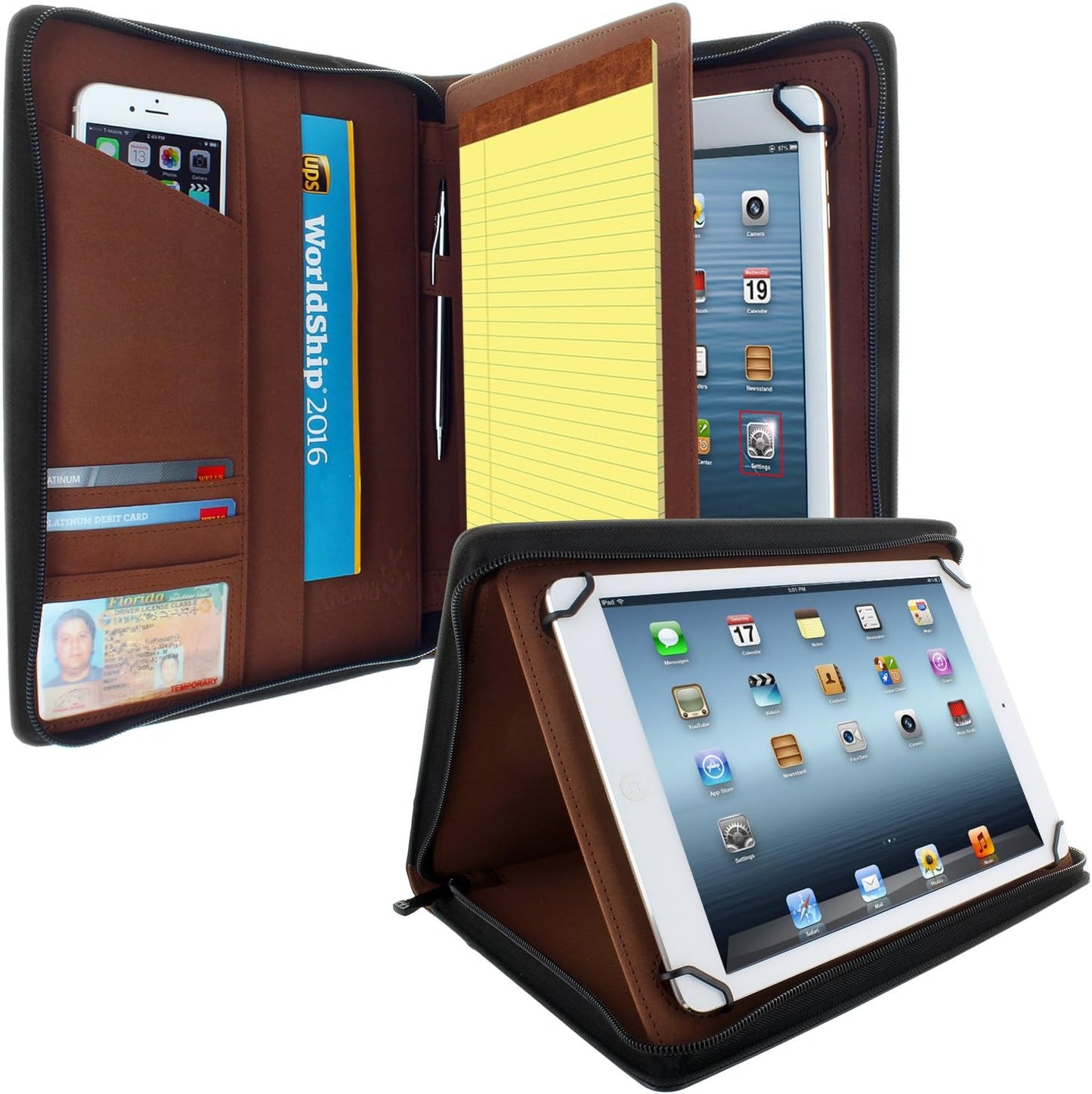 KHOMO Universal Tablet Padfolio Case for iPad Pro 12.9 in Black