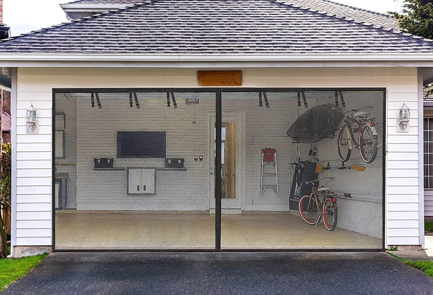 Durable 16x8FT Magnetic Garage Screen Door for Easy Access