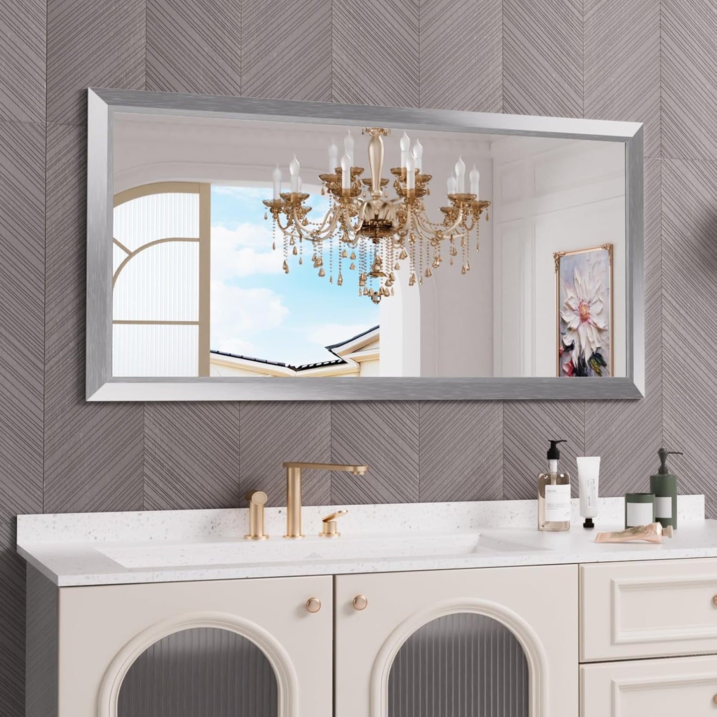 Amorho 60 X30 Inch Bathroom Mirror with Elegant Metal Frame