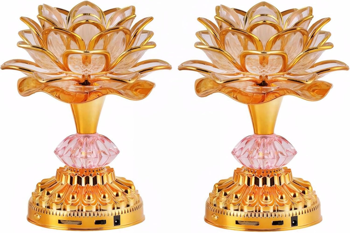 Colorful LED Lotus Lamp for Worship and Meditation - Gold