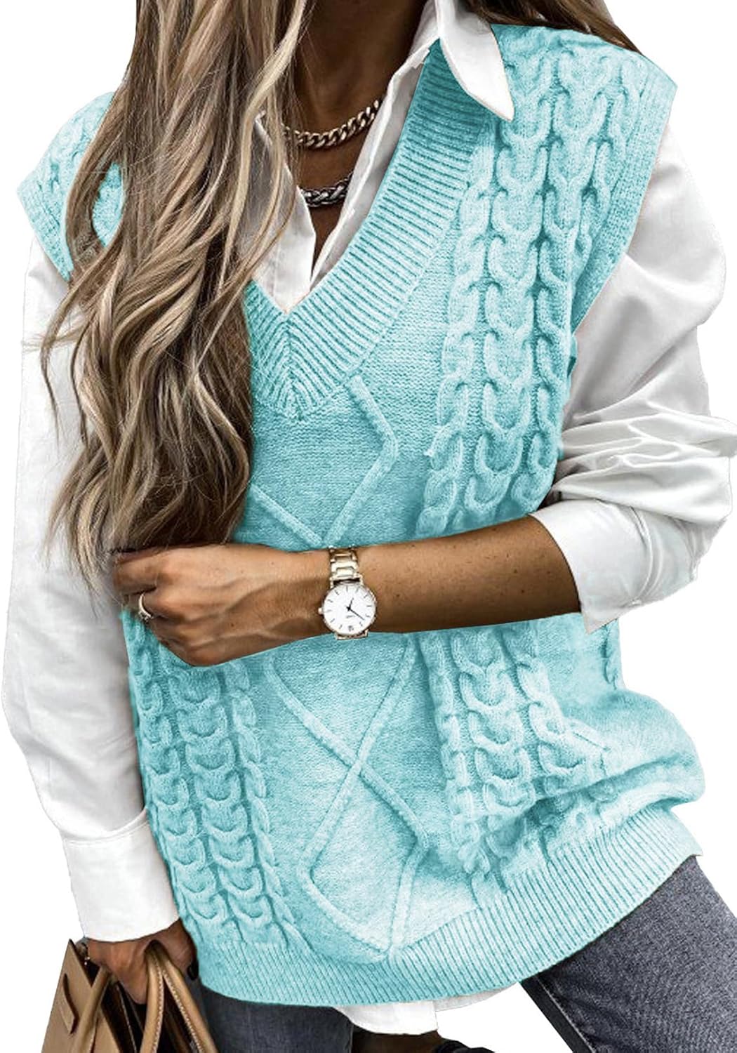 Oversized Sweater Vest for Women V Neck Sleeveless Pullover