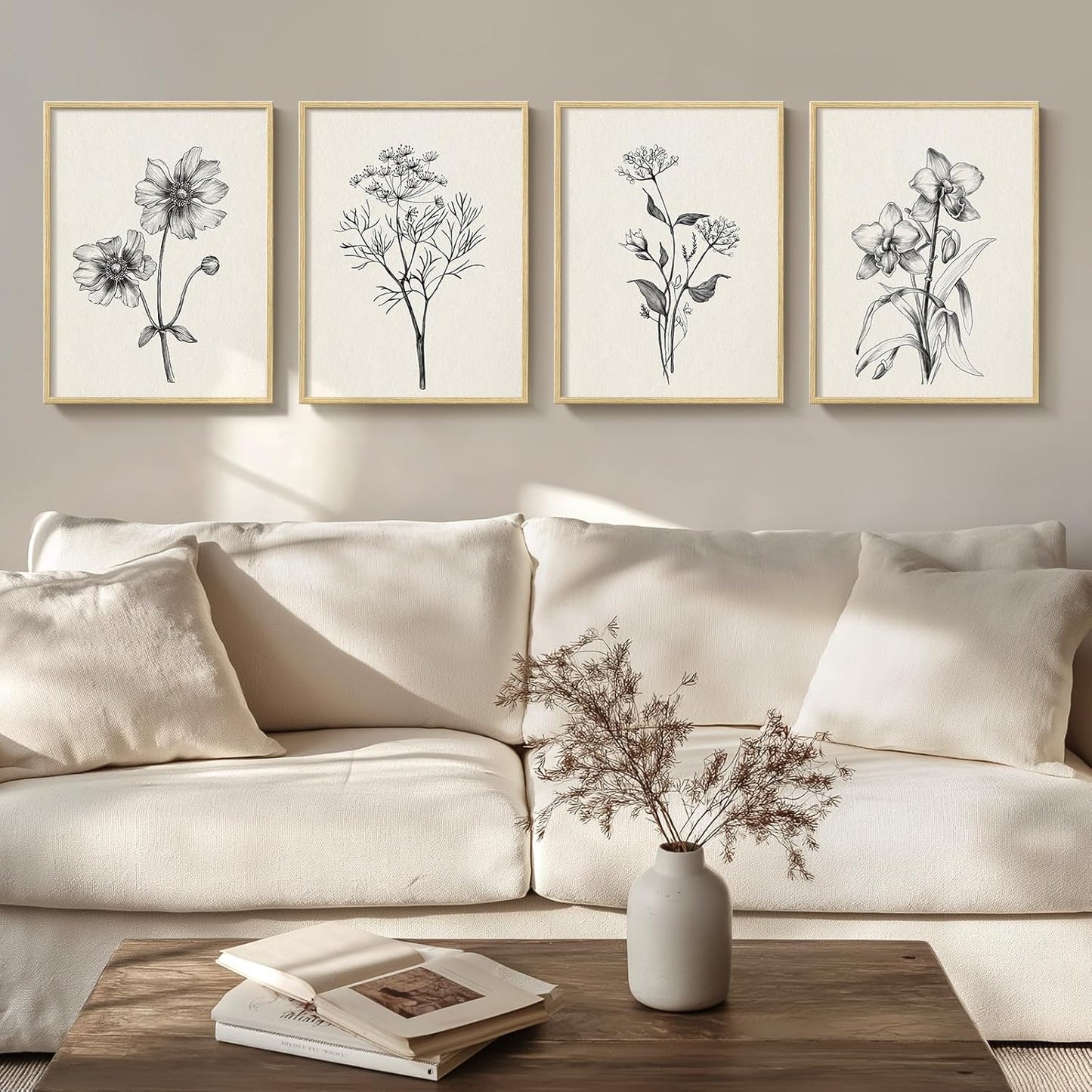 Framed Floral Wall Art for Living Room - Rustic Botanical Prints