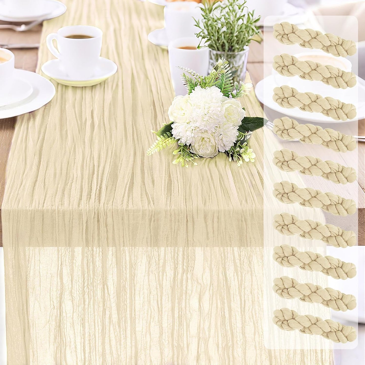 10-Pack Beige Cheesecloth Table Runners for Rustic Decor