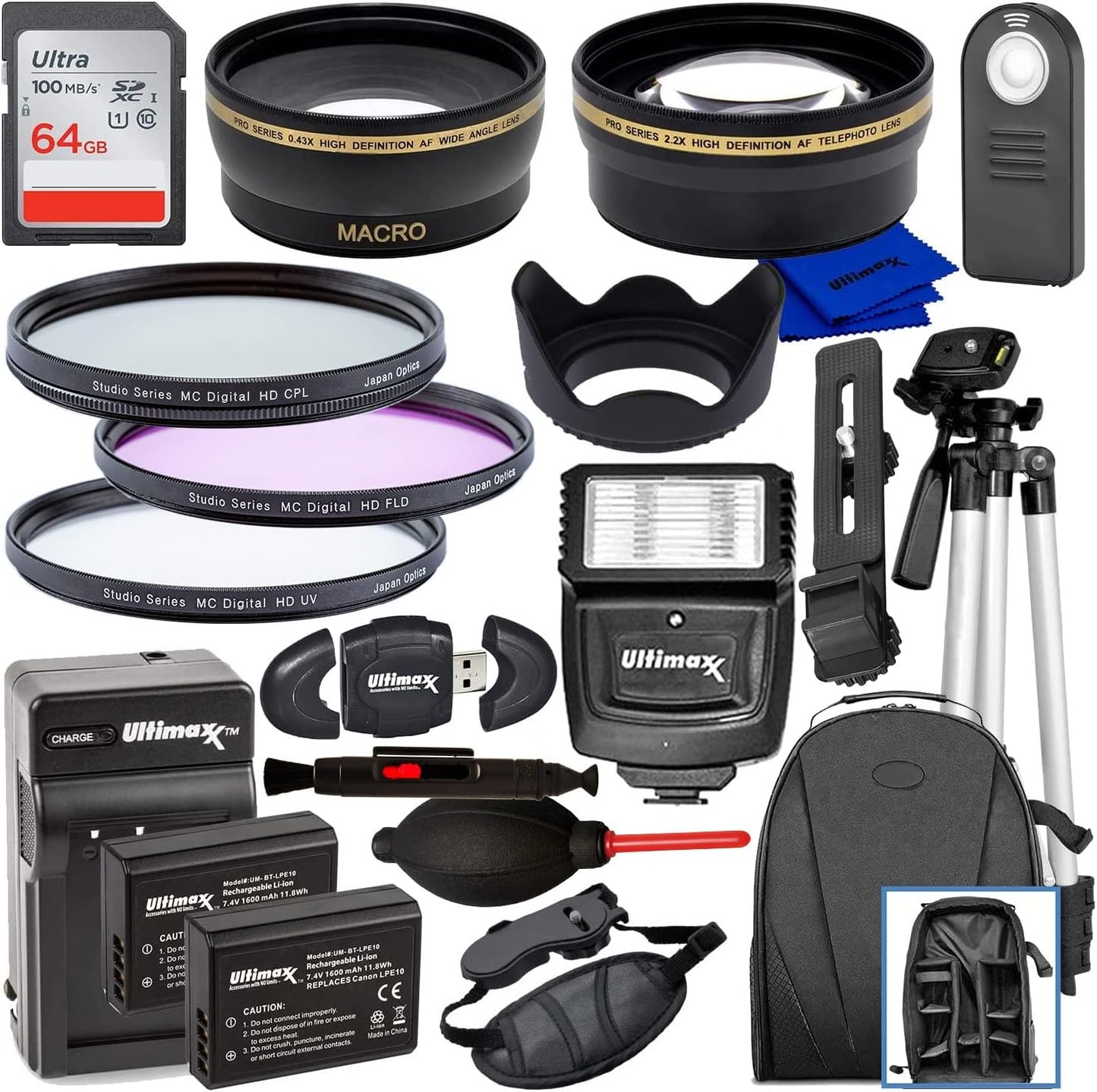Ultimaxx 58MM Accessory Kit for Canon EOS Rebel T7 and More