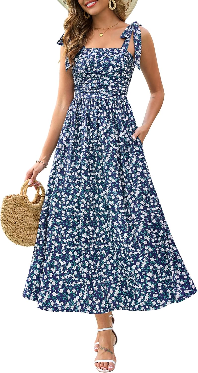Floral Maxi Dress with Pockets for Summer Beach Vacations