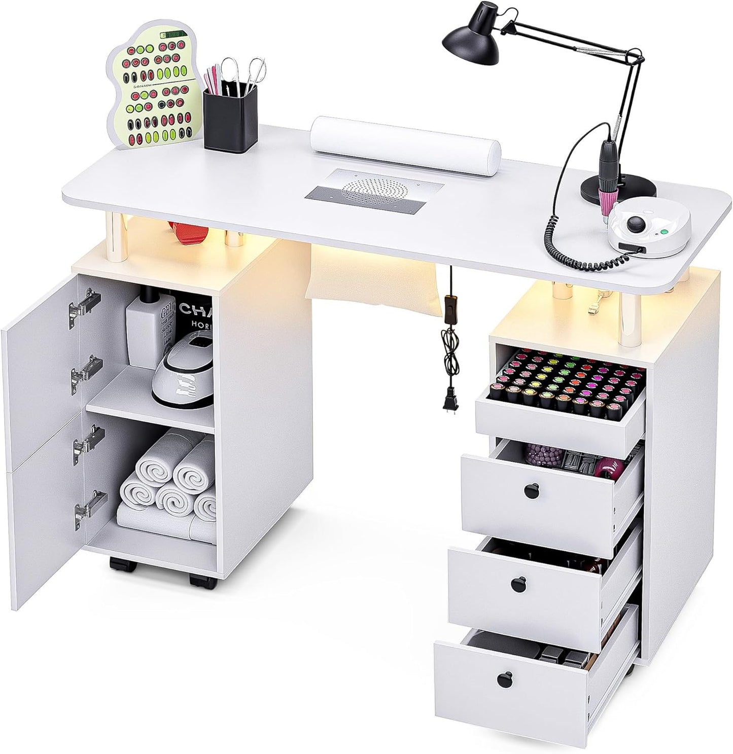 Nail Desk for Nail Tech with Electric Dust Collector and Storage