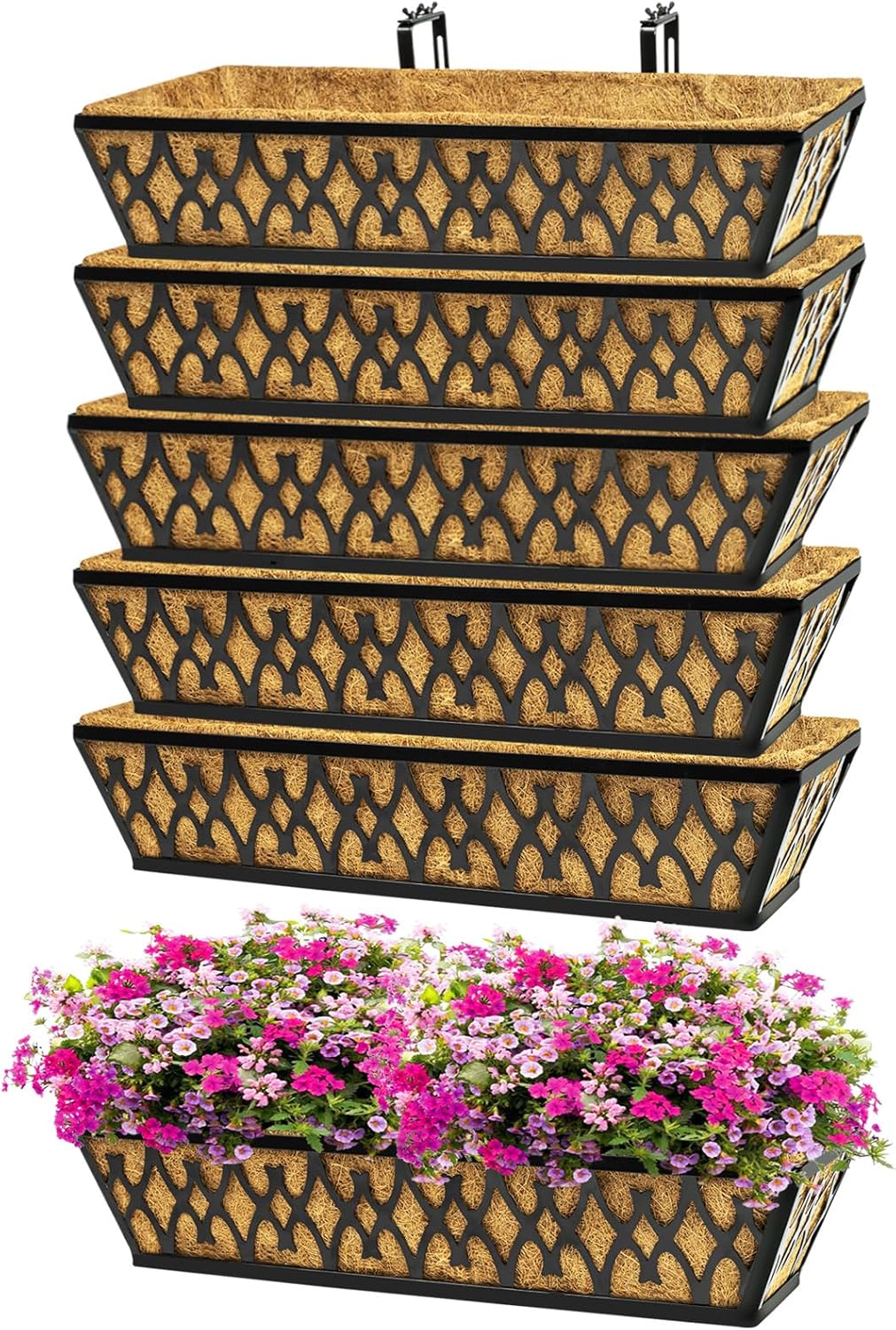 24 Inch Window Boxes Planters with Adjustable Brackets for Garden
