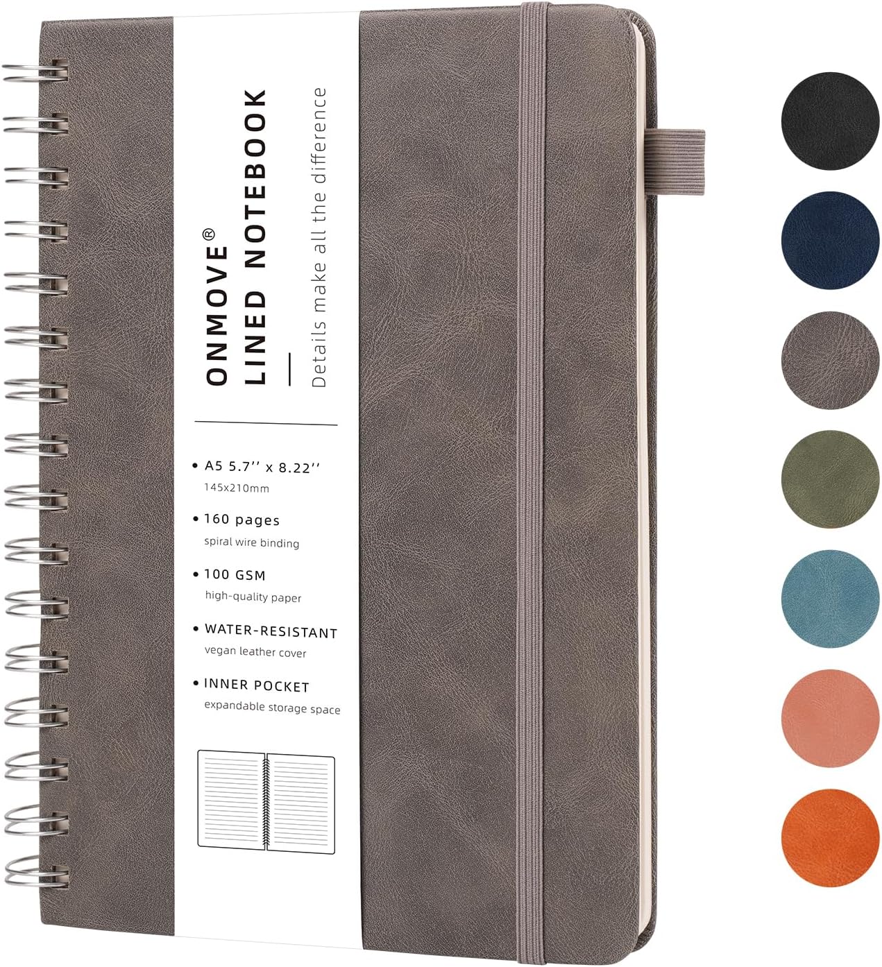 OnMove Leather Journal - Stylish 160pg A5 Ruled Notebook