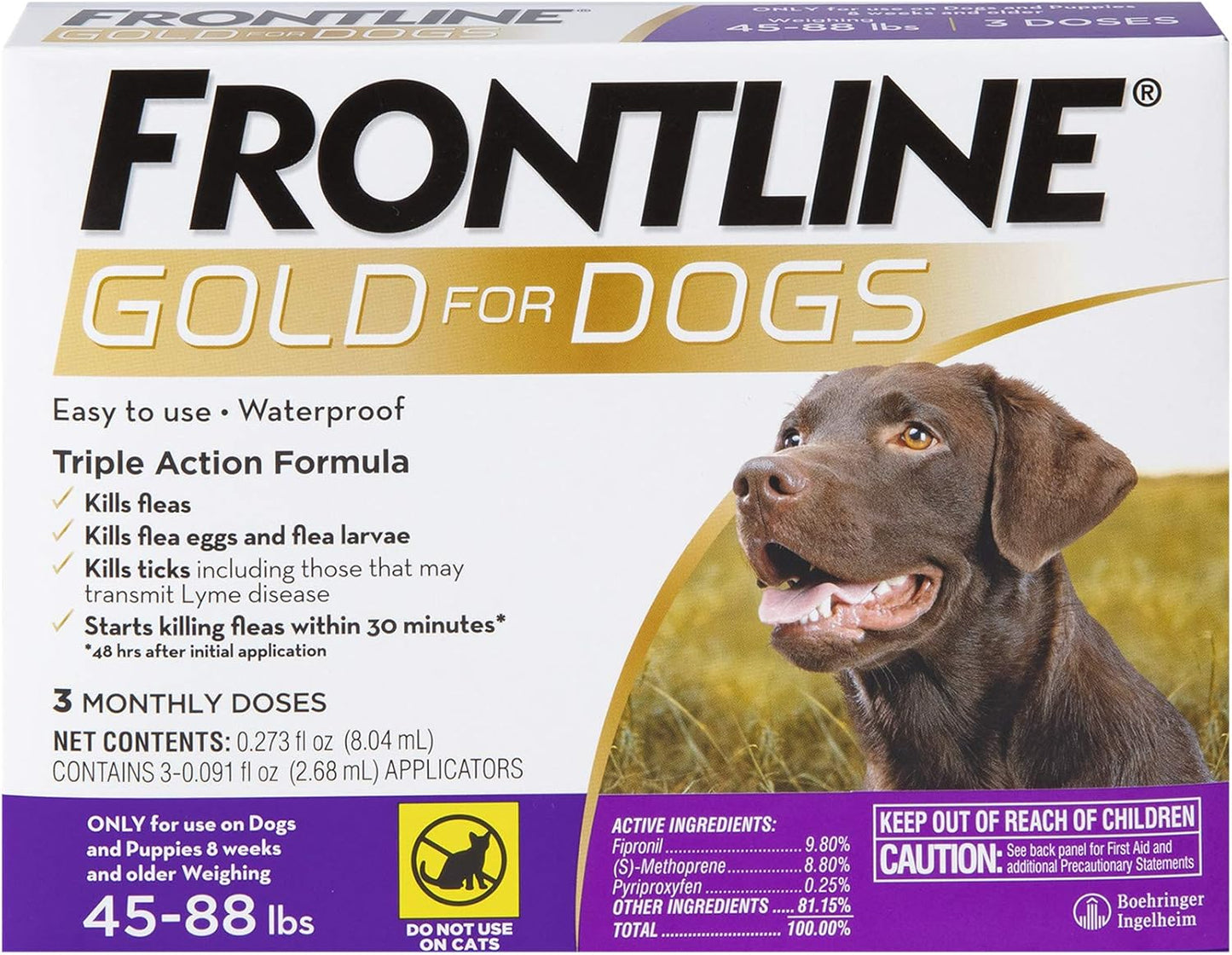 FRONTLINE Gold Flea & Tick Treatment for Large Dogs Up to 88 lbs