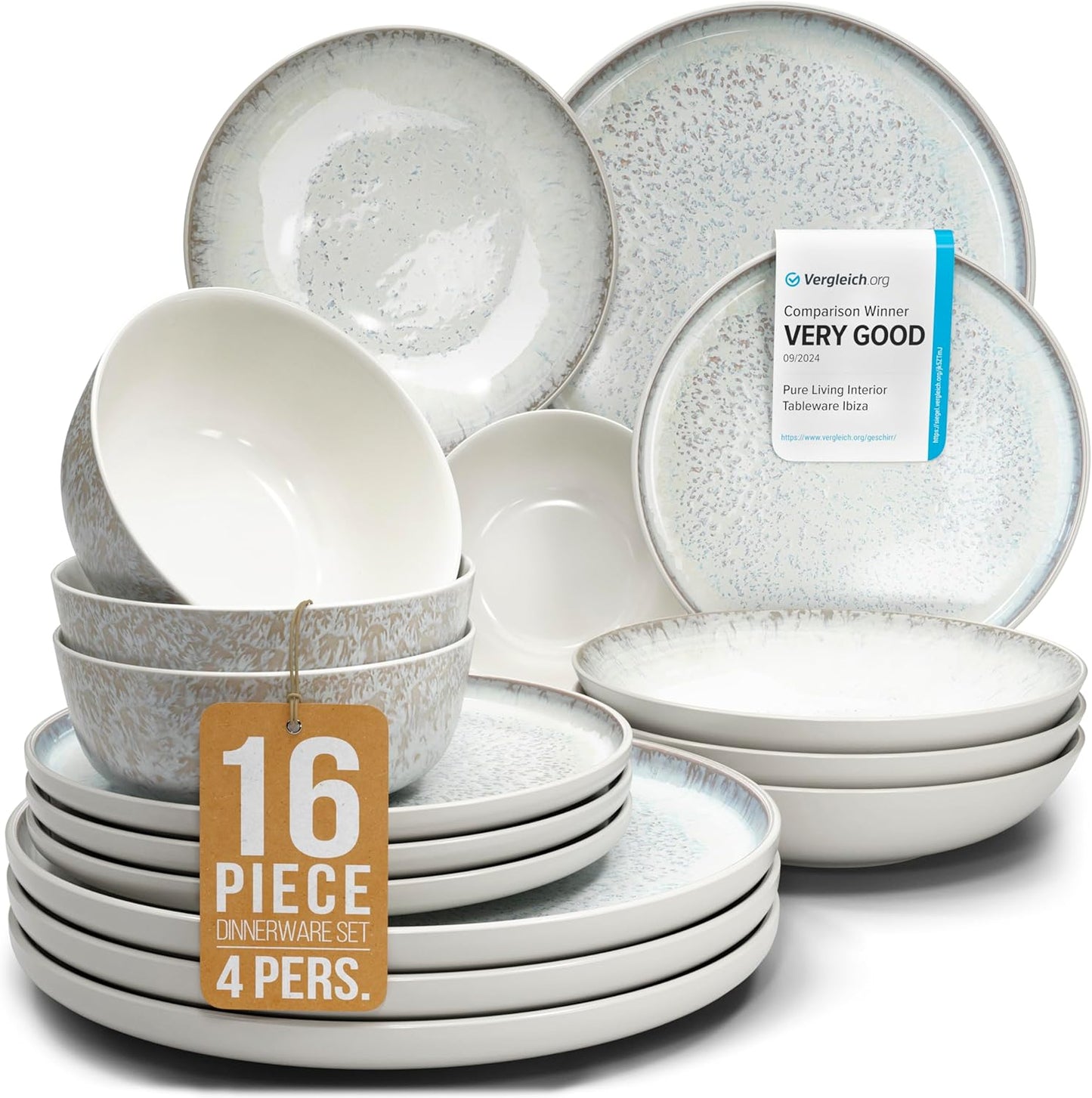 Stoneware Dinnerware Set for 4 Persons - 16 Pcs Elegant Set