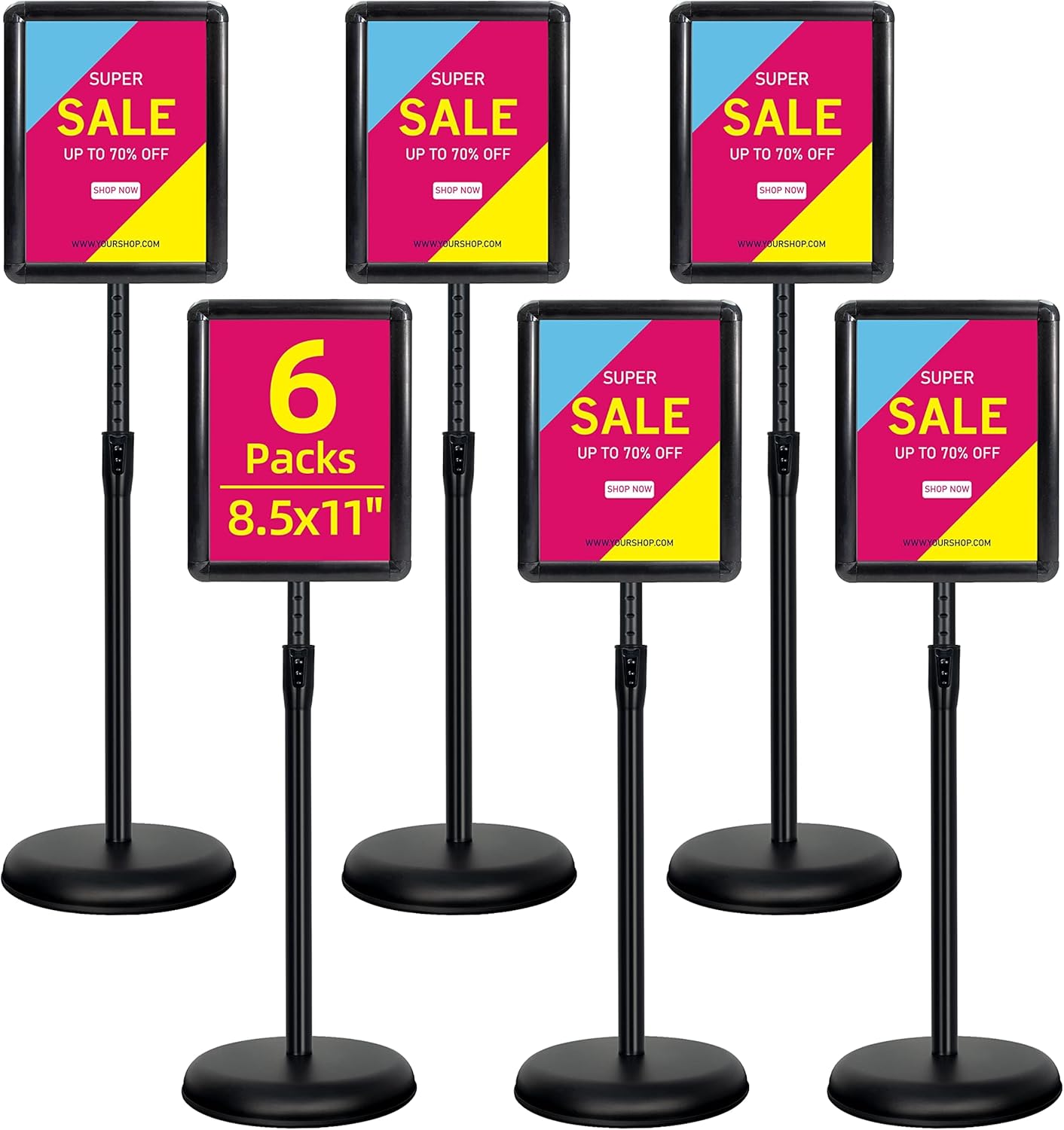 Adjustable 6-Packs Sign Holder Stand for 8.5x11 Inch Displays