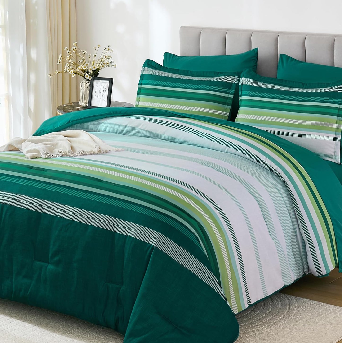 Dobuyly Emerald Green Queen Comforter Set for Cozy Bedrooms