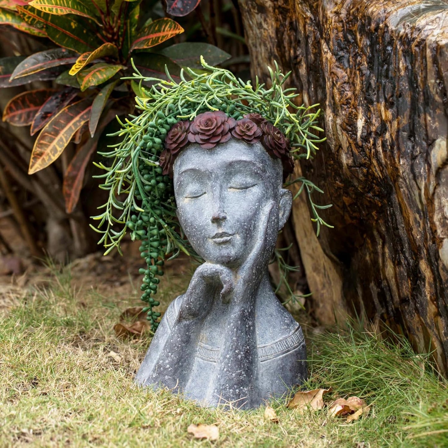 Modern Impressionistic Succulents Face Planter for Home Decor