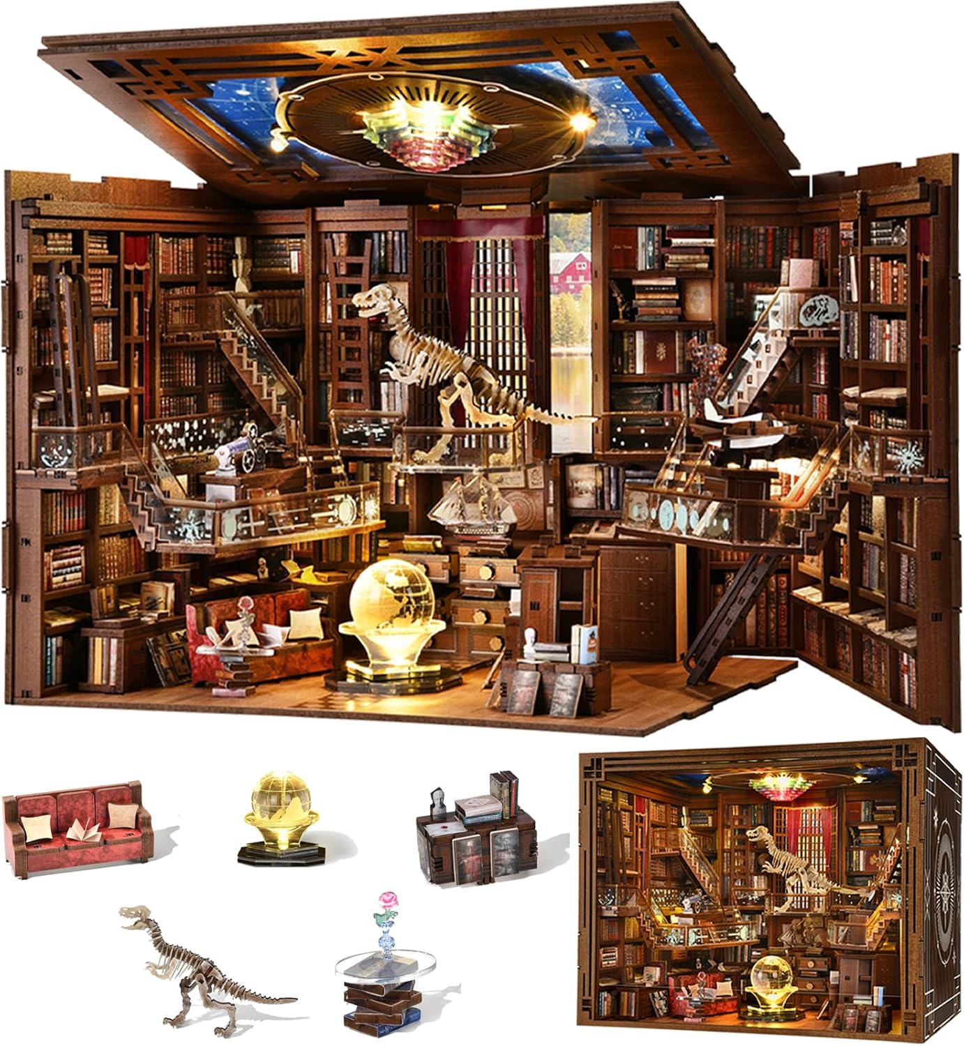 DIY Book Nook Library Kit for Miniature Dollhouse Enthusiasts
