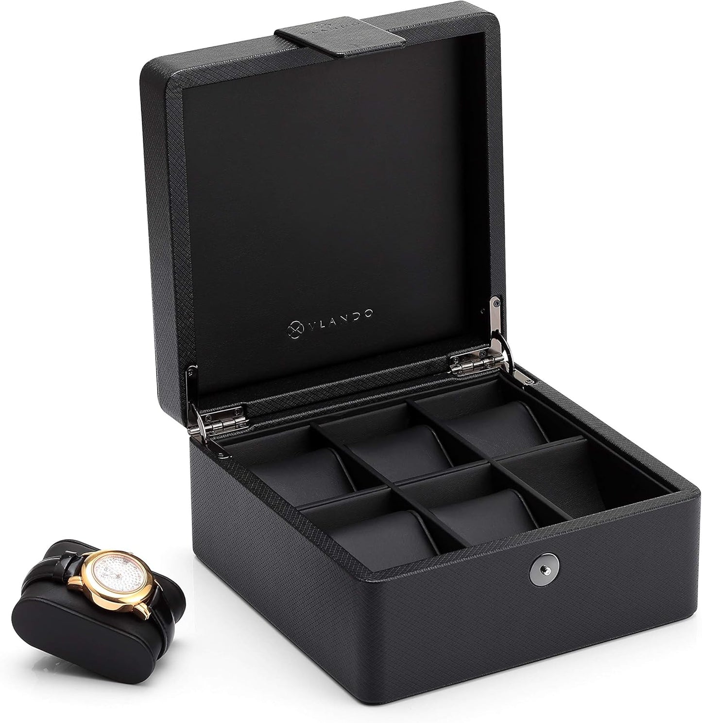 Vlando 6-Slot Watch Box - Wooden Organizer, Gift Packing
