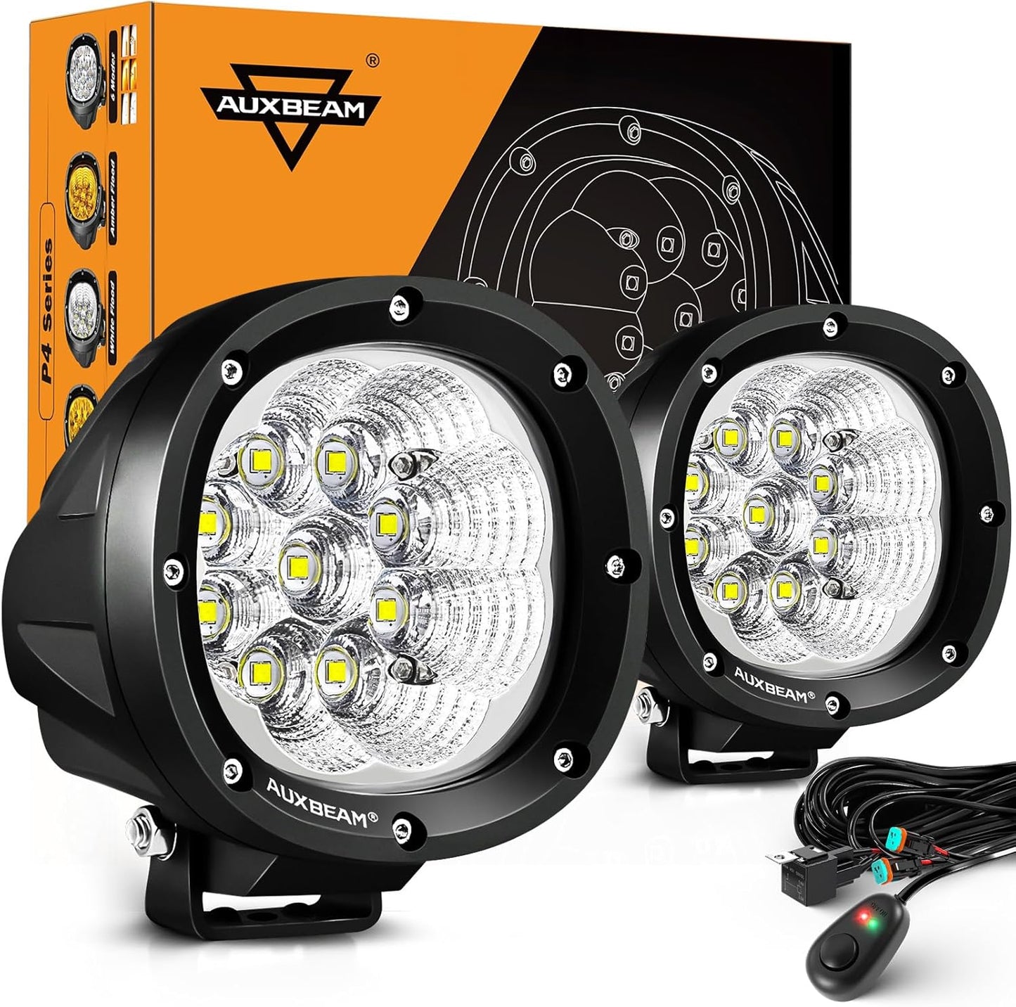 Auxbeam P4 Series 4 Inch LED Flood Beam Pods for Offroad Use