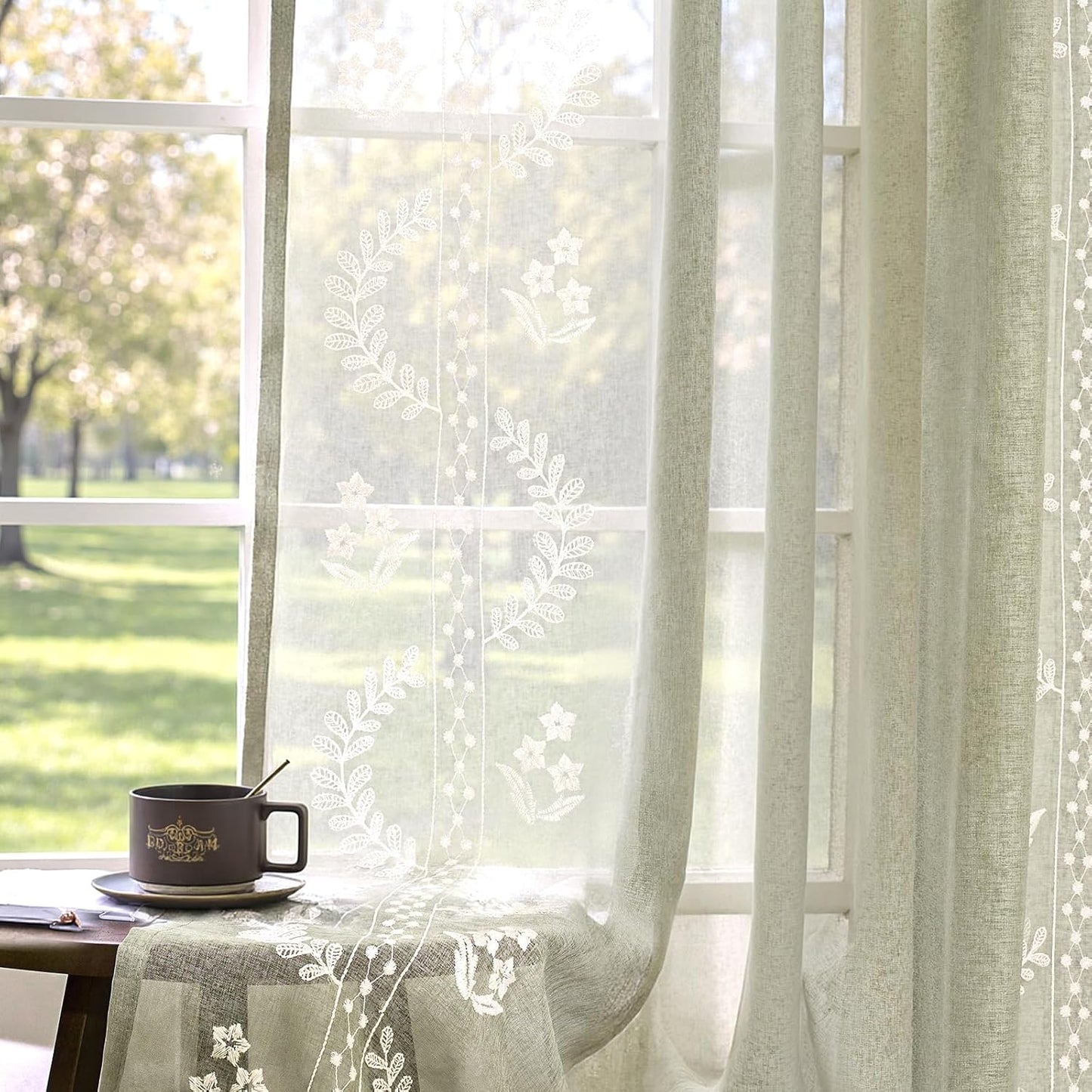 Floral Sheer Curtains for Living Room 84 Inch Long Voile Panels