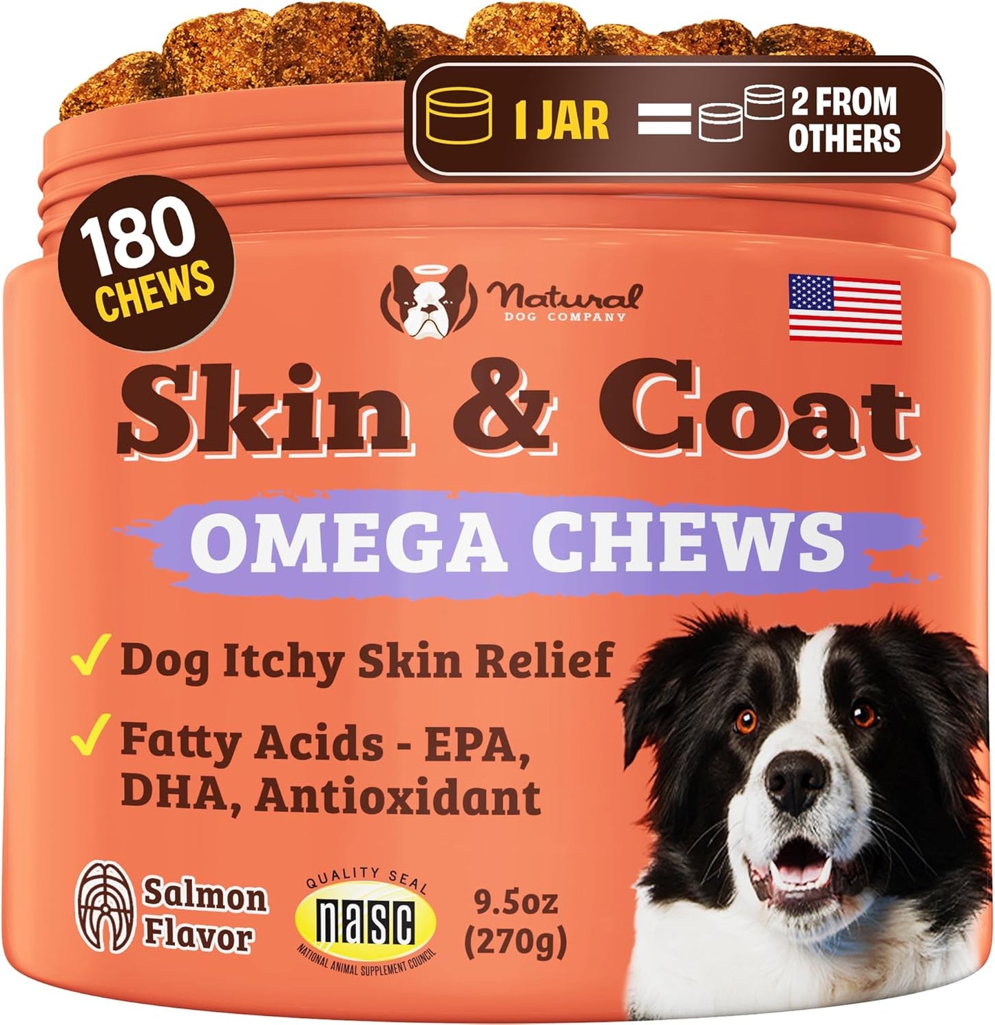 Natural Dog Company Skin & Coat Supplement for Dogs - Omega 3 Oil