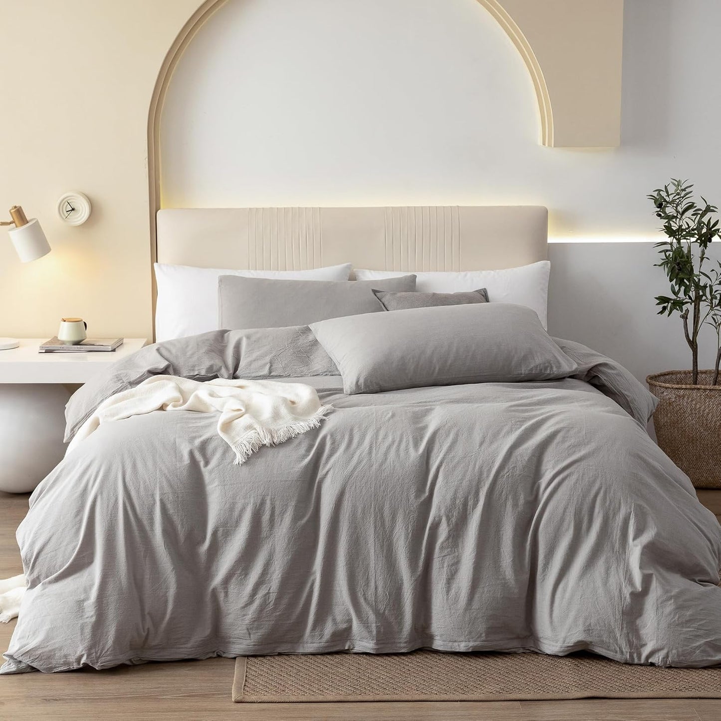 JIYUAN 100% Washed Cotton Duvet Cover Set for Cozy Bedrooms