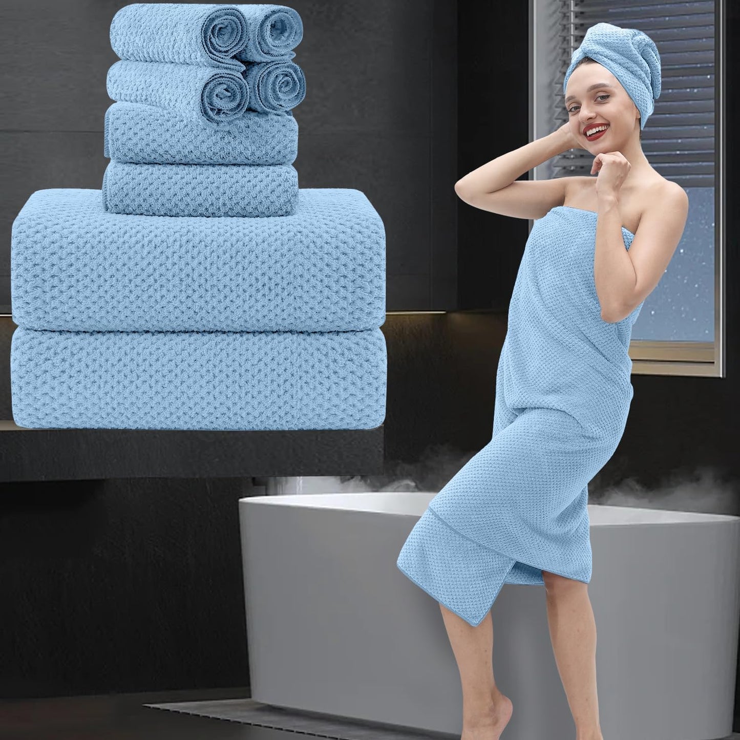 8 Piece Bathroom Towel Set Blue - Ultra Soft Luxury Towels