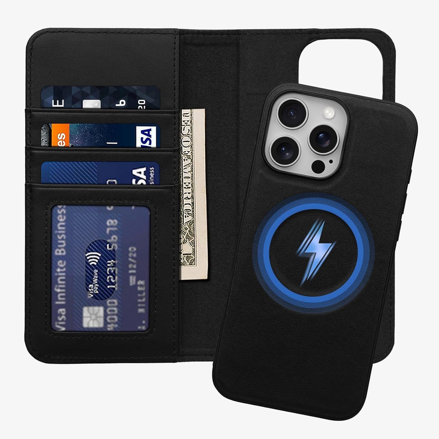 Detachable 2-in-1 Wallet Case for iPhone 16 Pro Max, Black