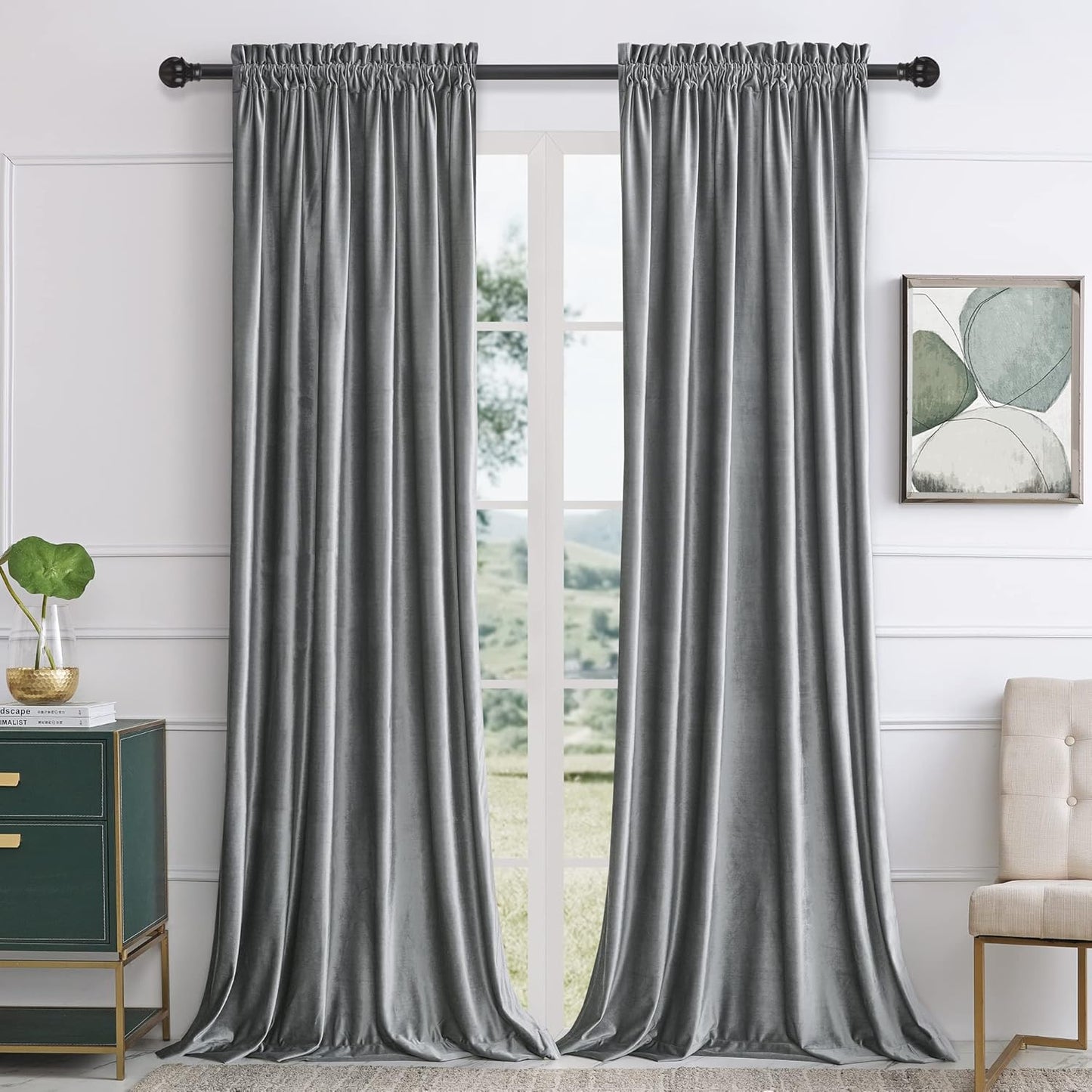 Luxurious PRIMROSE Grey Velvet Blackout Curtains for Living Room