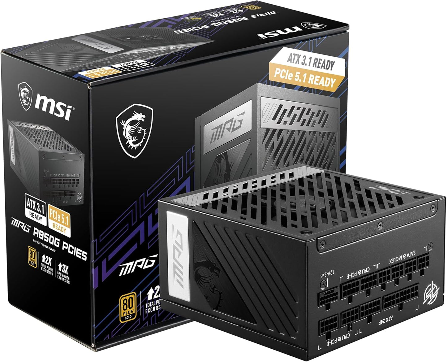 MSI 850W Gaming Power Supply - Full Modular, 80 Plus Gold, Compact Size
