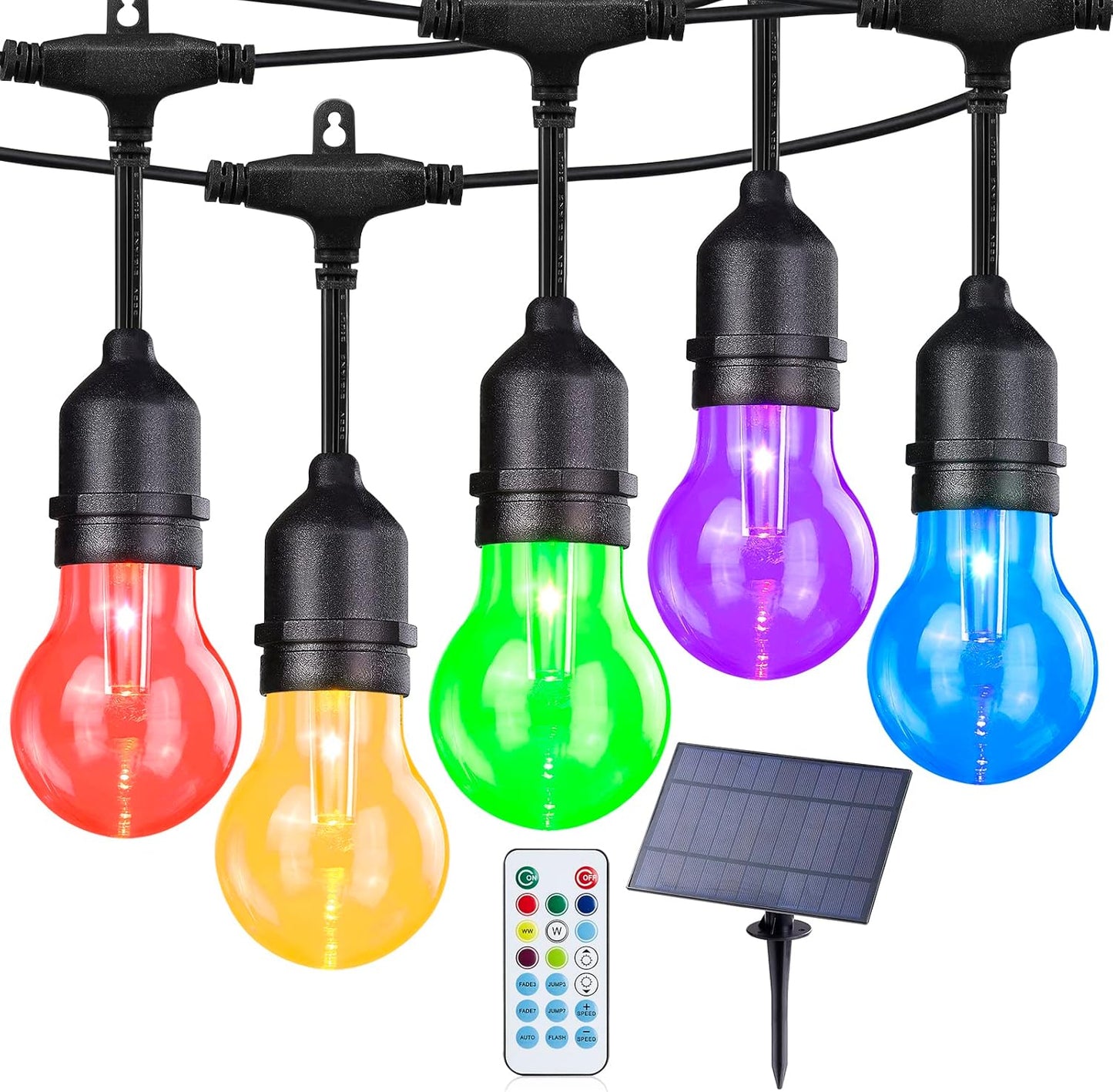 48FT Solar RGB Outdoor String Lights for Patio and Garden