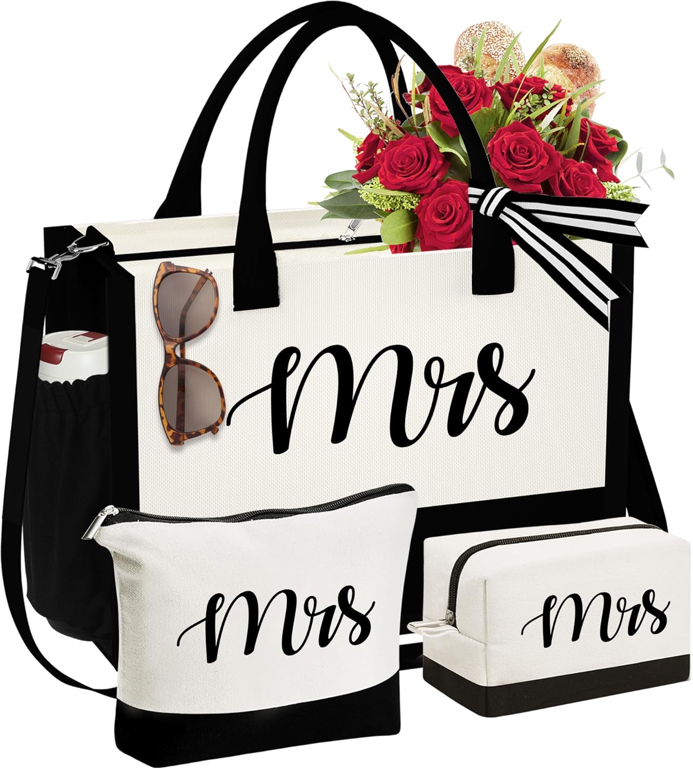 Personalized Initial Canvas Tote Bag & Makeup Bag Set for Women