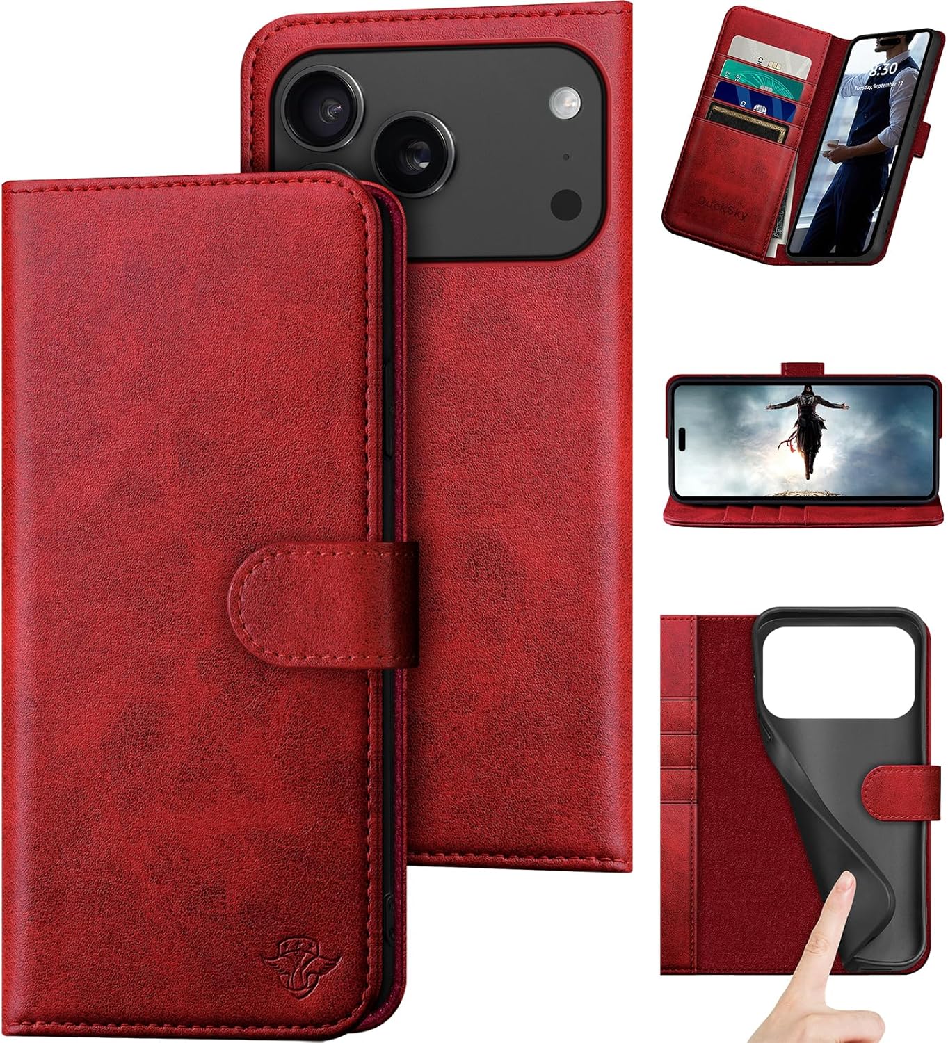 Genuine Leather Wallet Case for iPhone 17 Pro Max with RFID Blocking