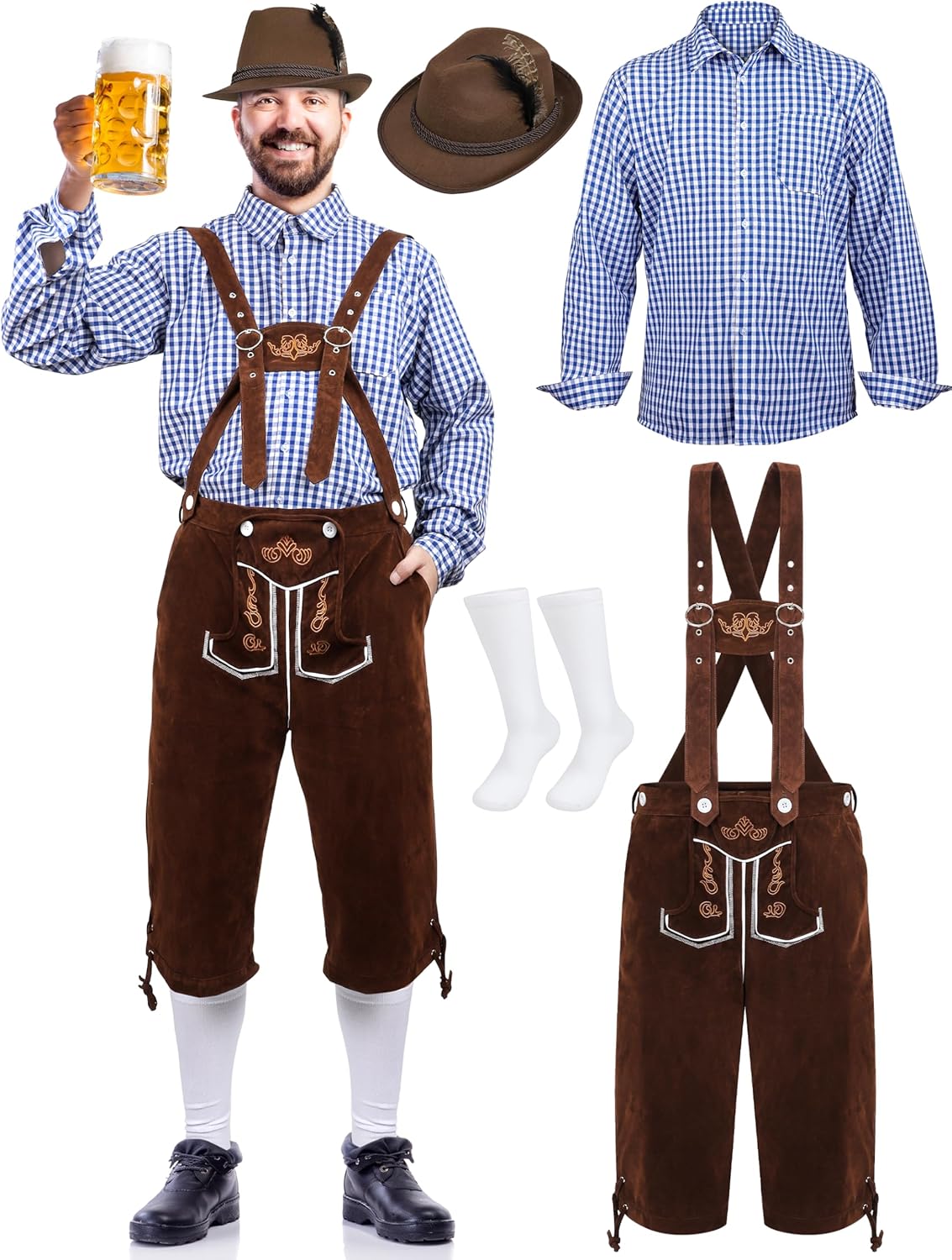 Authentic Bavarian Oktoberfest Costume Set for Men with Lederhosen
