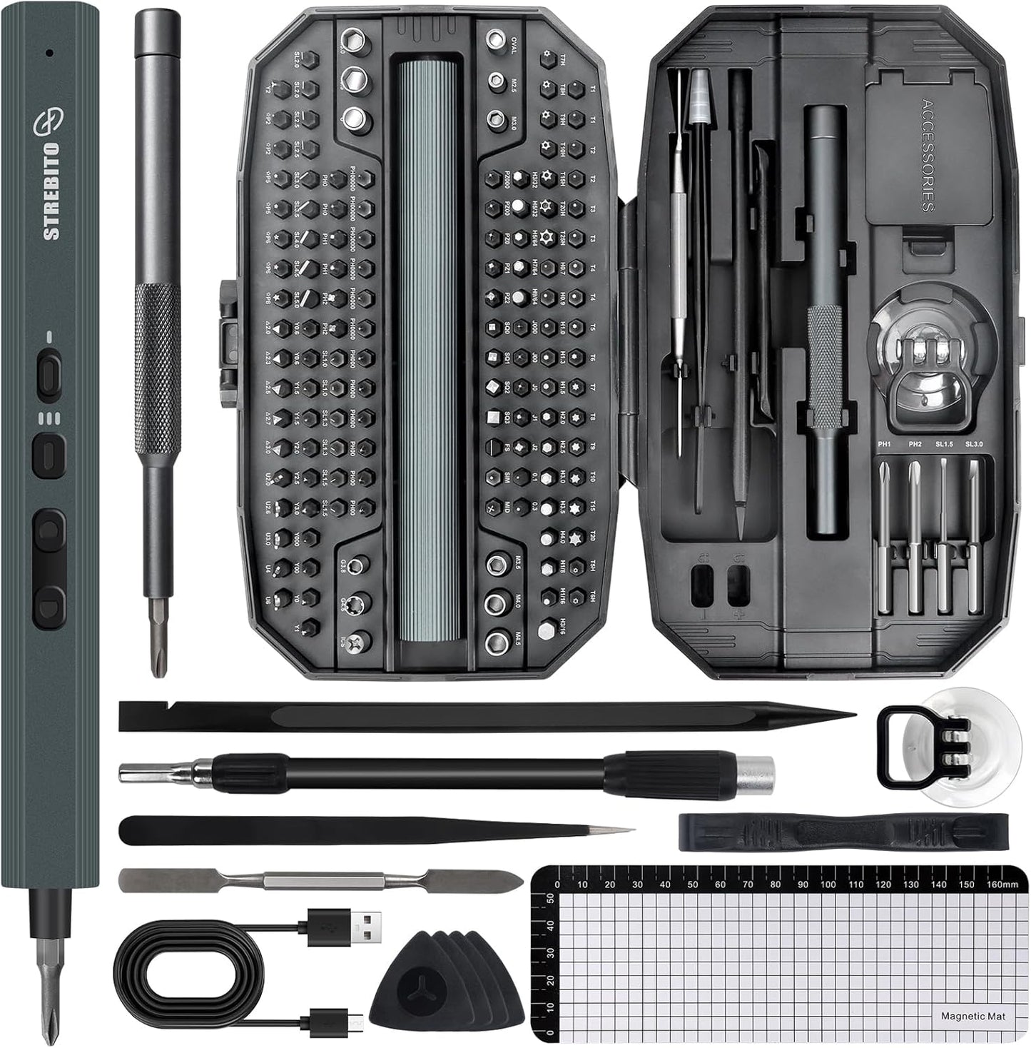 STREBITO Electric Screwdriver Set with 140 Magnetic Bits