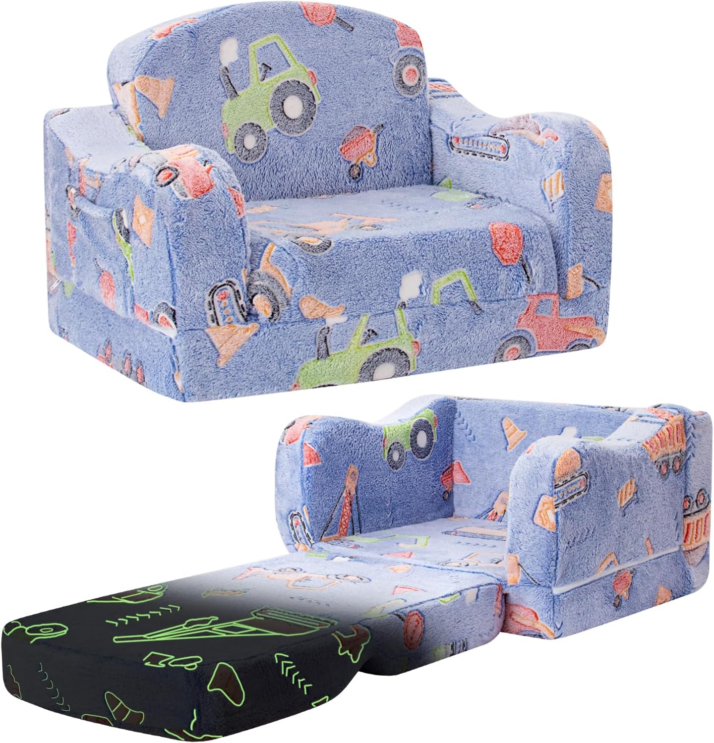 Thick Comfy Toddler Chair and Couch for Kids, 2-in-1 Soft Plush