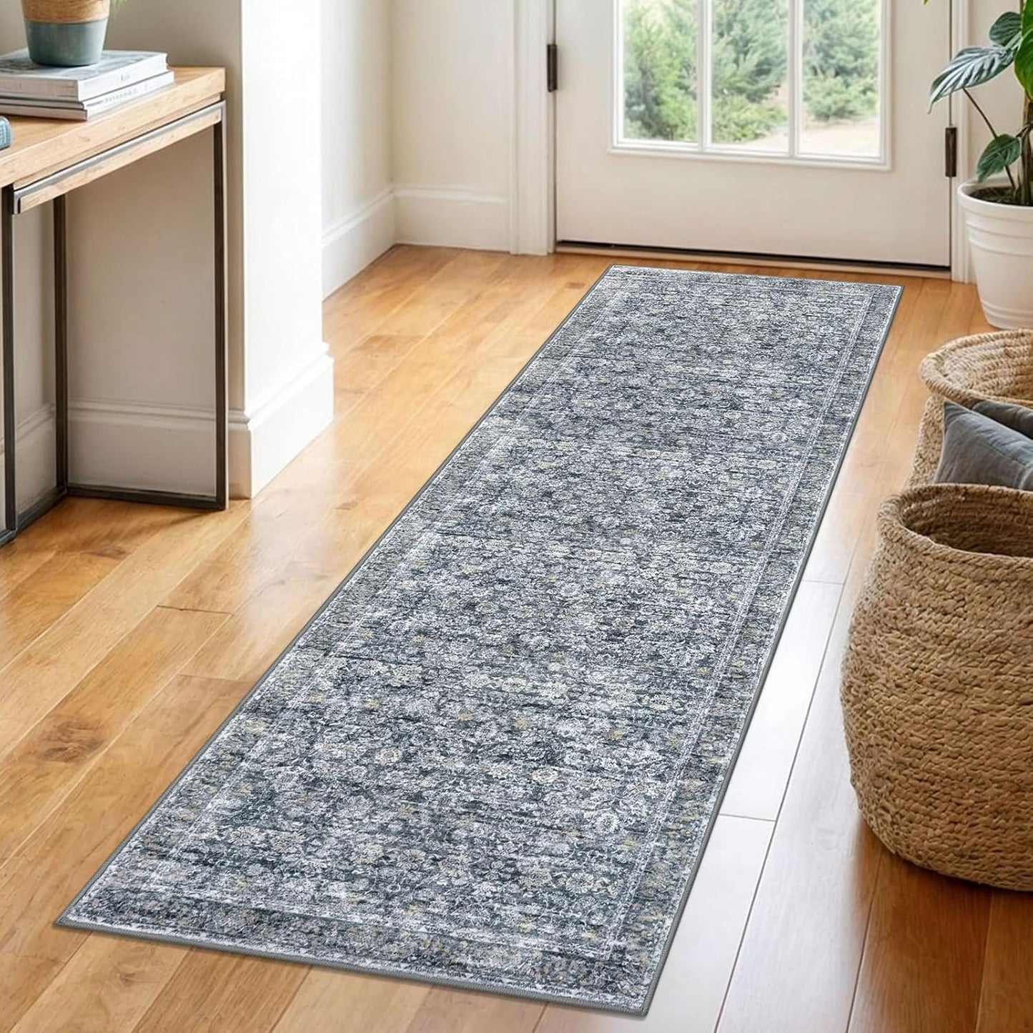 2x6 Grey Brown Washable Runner Rug for Cozy Hallways and More