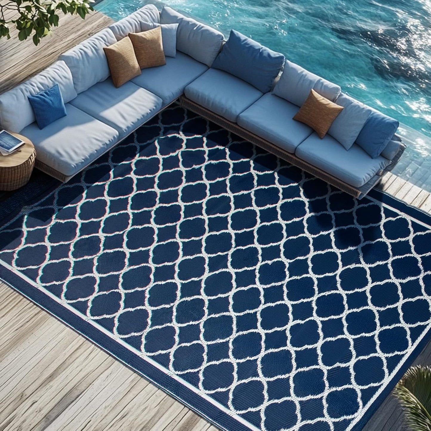 Waterproof Outdoor Rug 9x18 ft for Patio, RV, Deck, and Beach