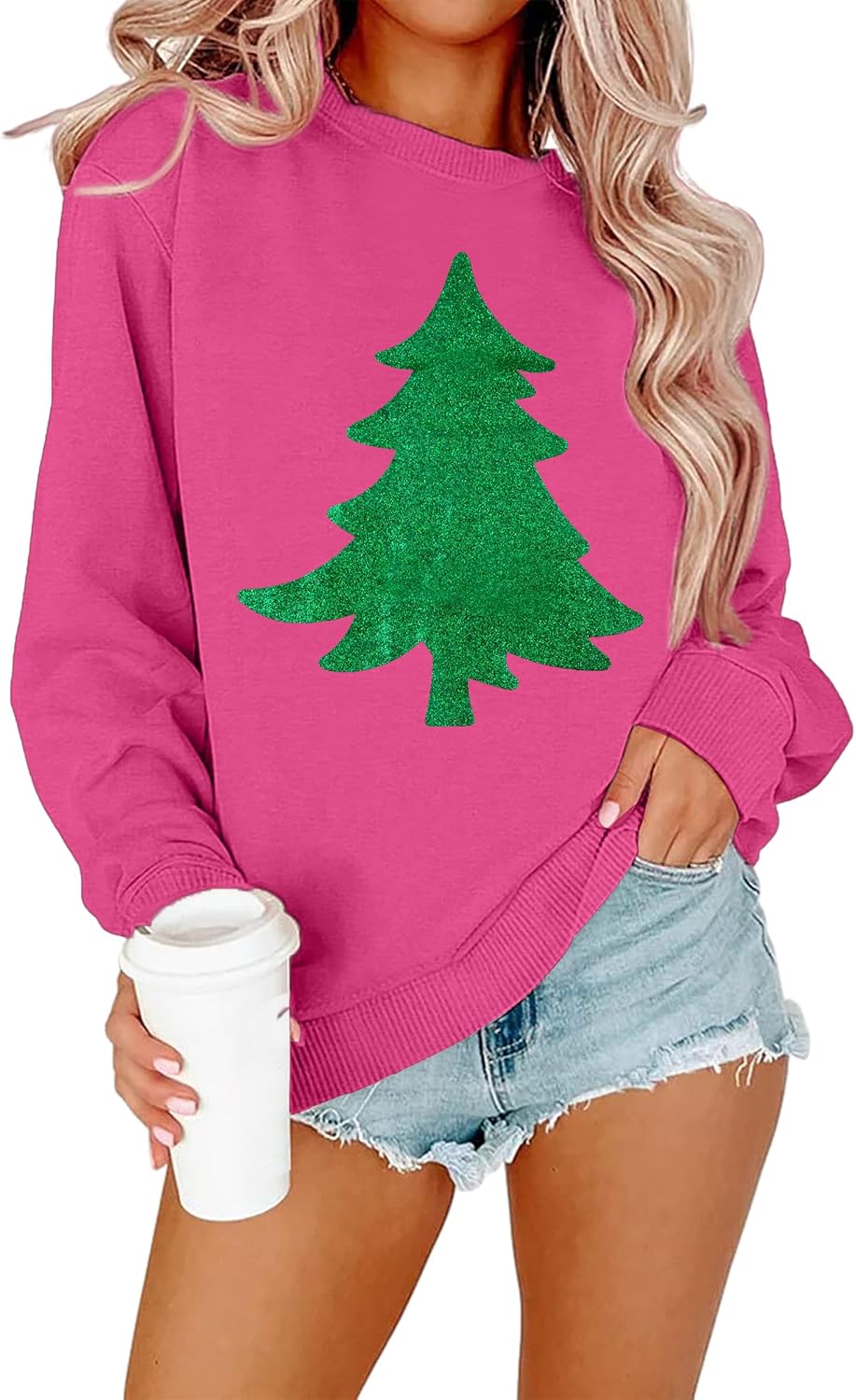 Christmas Sweatshirts for Women with Cute Tree Graphic Design