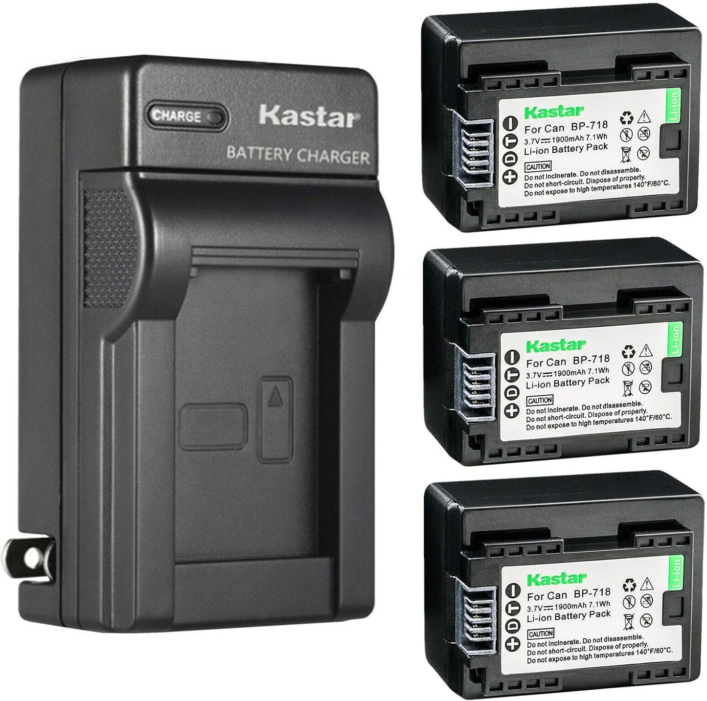 Kastar 3 Pack BP-718 Battery and Charger for Canon Cameras