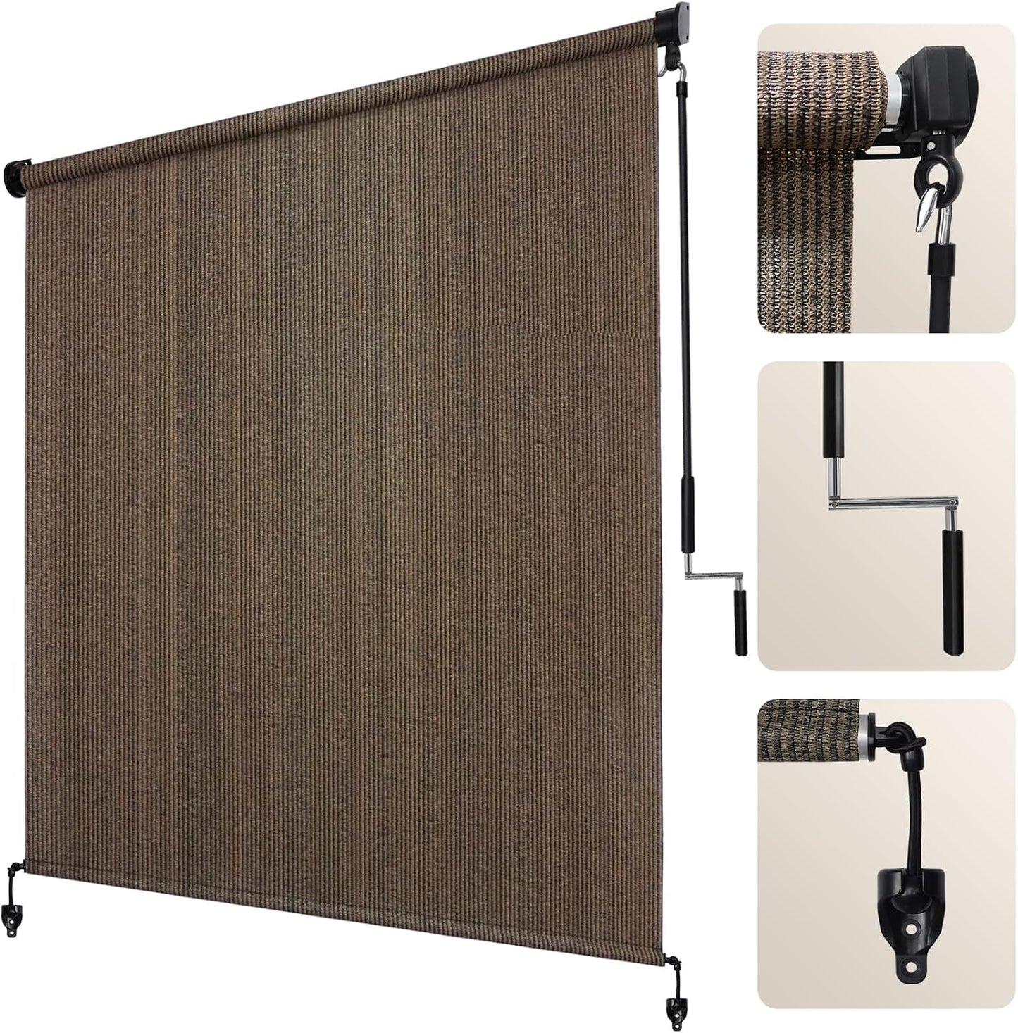 Artpuch Outdoor Roller Shades for Patios and Gazebos, Mocha