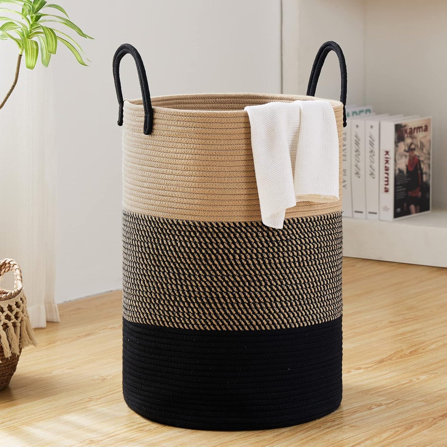 Large Woven Laundry Hamper for Organizing Clothes and Toys