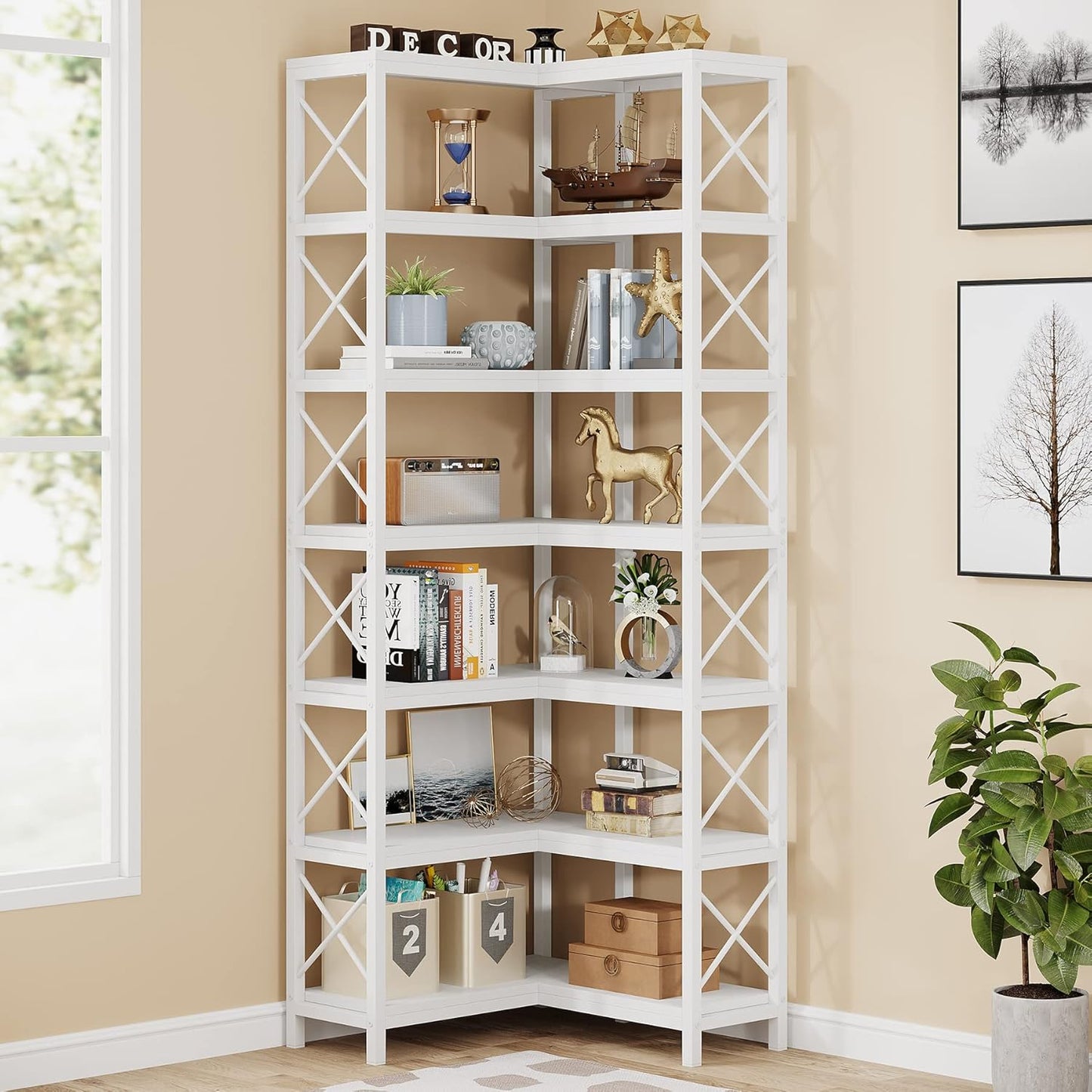 Tribesigns 7-Shelf Corner Bookshelf for Modern Home Office