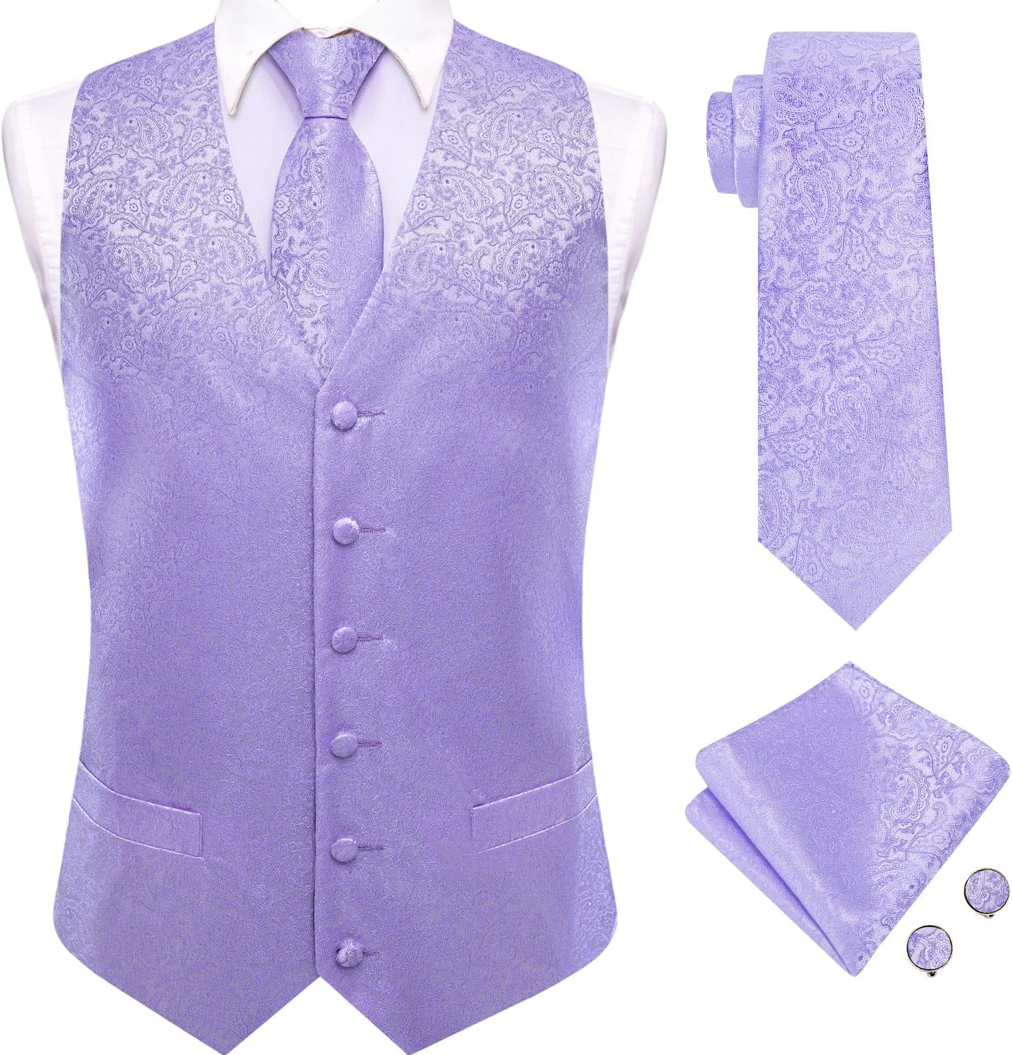 Hi-Tie Silk Mens Suit Vest and Tie Set for Formal Events